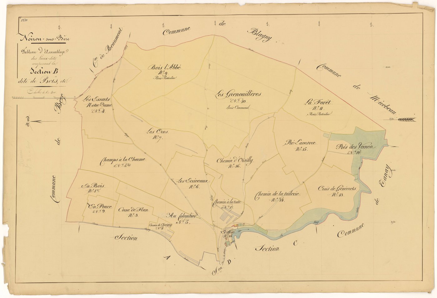 Noiron-sur-Bèze - Section B (tableau d'assemblage) - 3 P PLAN 458/5