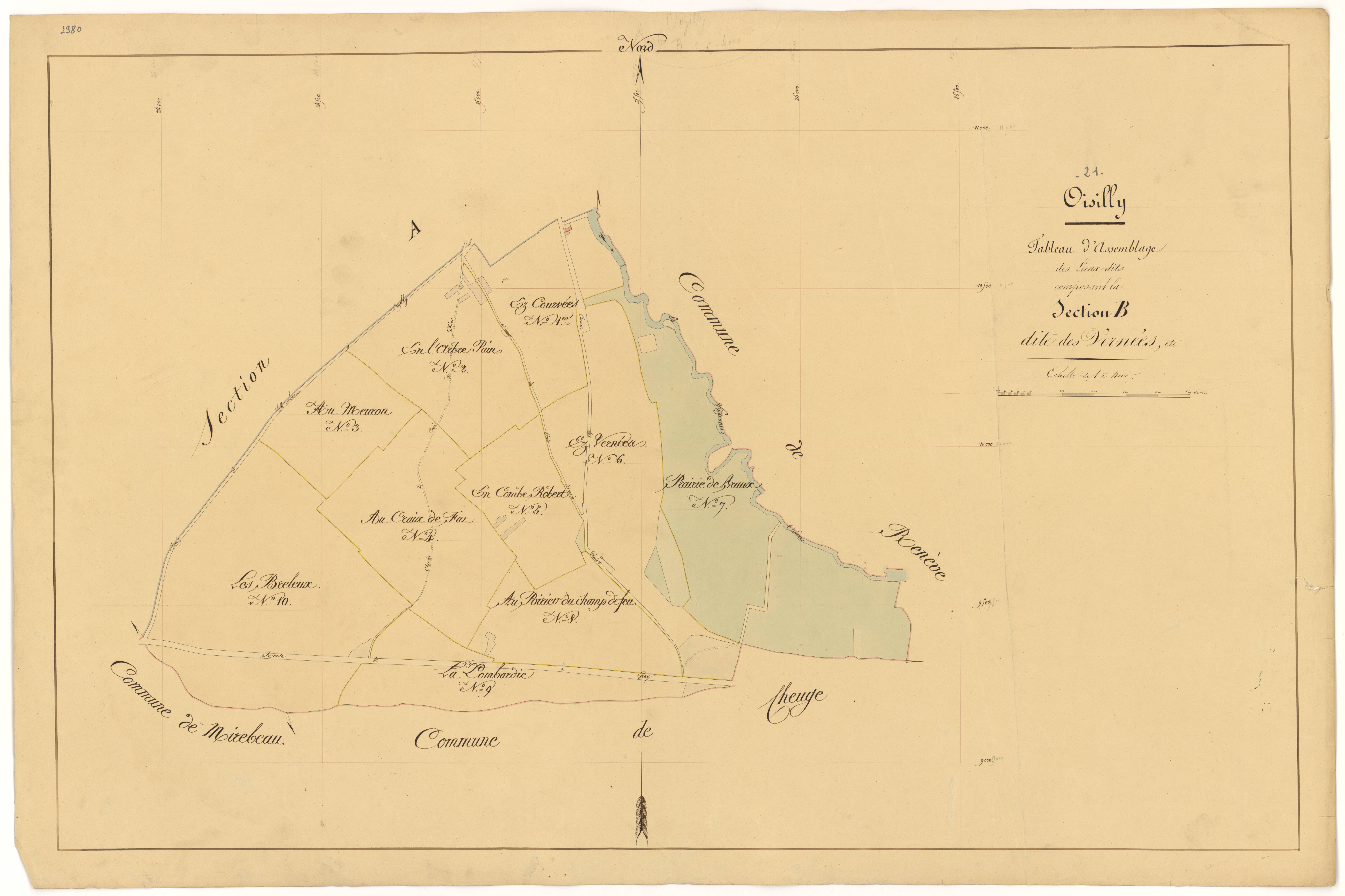 Oisilly - Section B (tableau d'assemblage) - 3 P PLAN 466/7