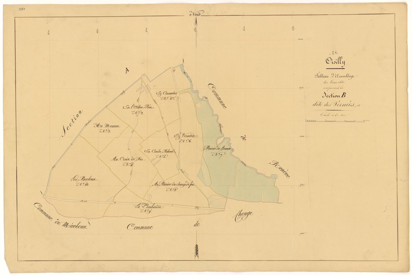 Oisilly - Section B (tableau d'assemblage) - 3 P PLAN 466/7