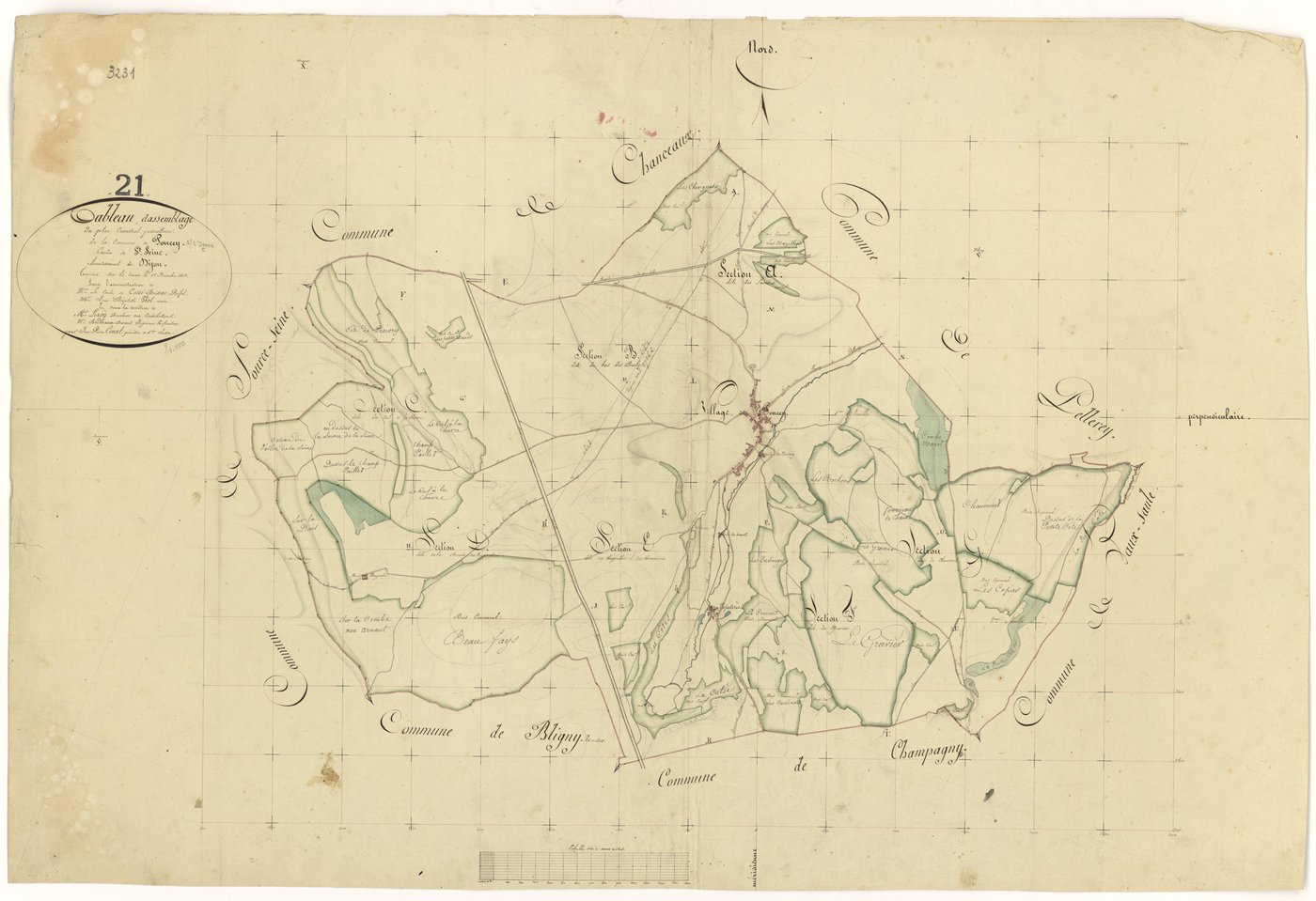 Poncey-sur-l'Ignon - Tableau d'assemblage - 3 P PLAN 494/1