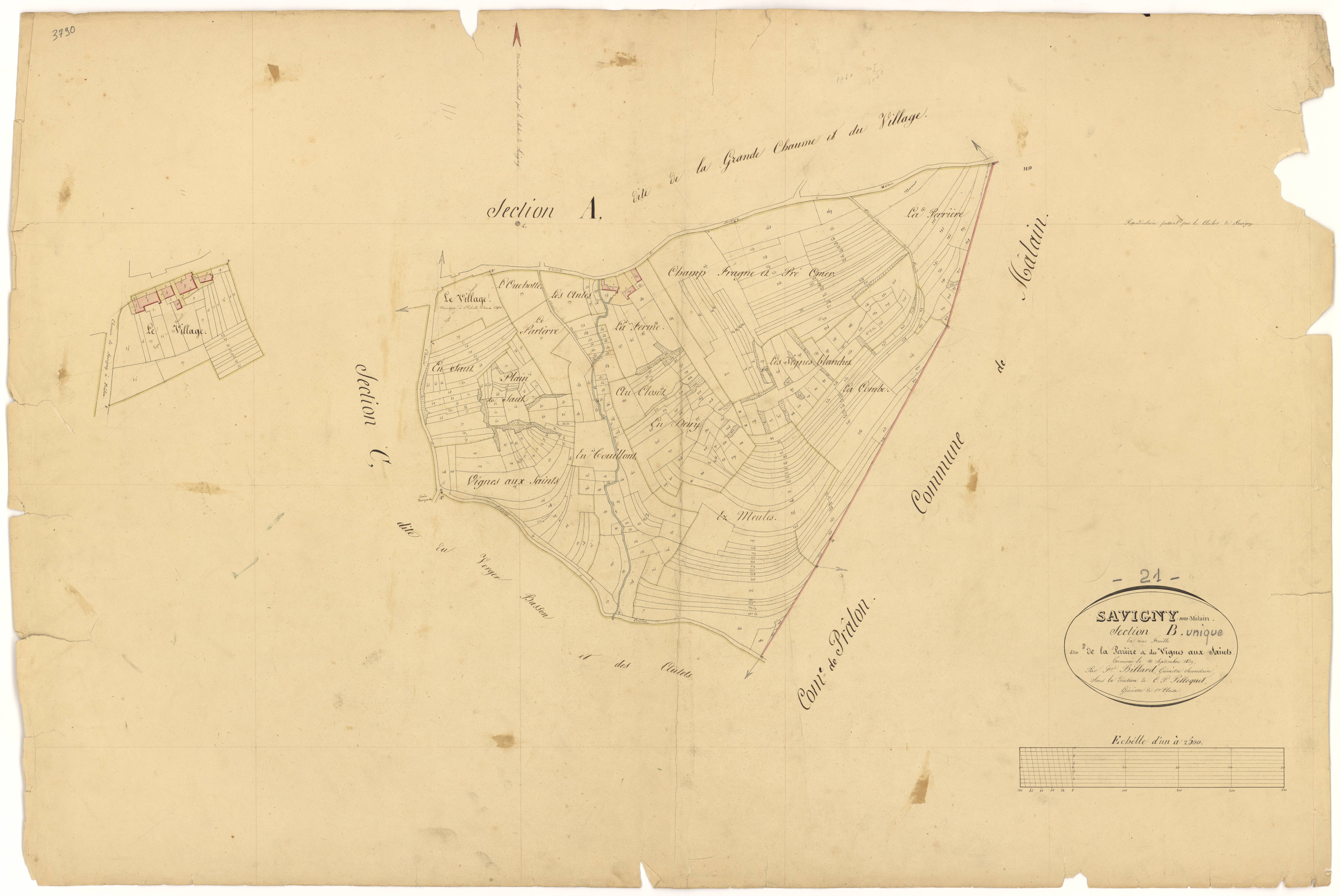 Savigny-sous-Mâlain - Section B - 3 P PLAN 592/3