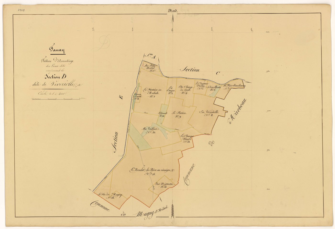 Tanay - Section D (tableau d'assemblage) - 3 P PLAN 619/14