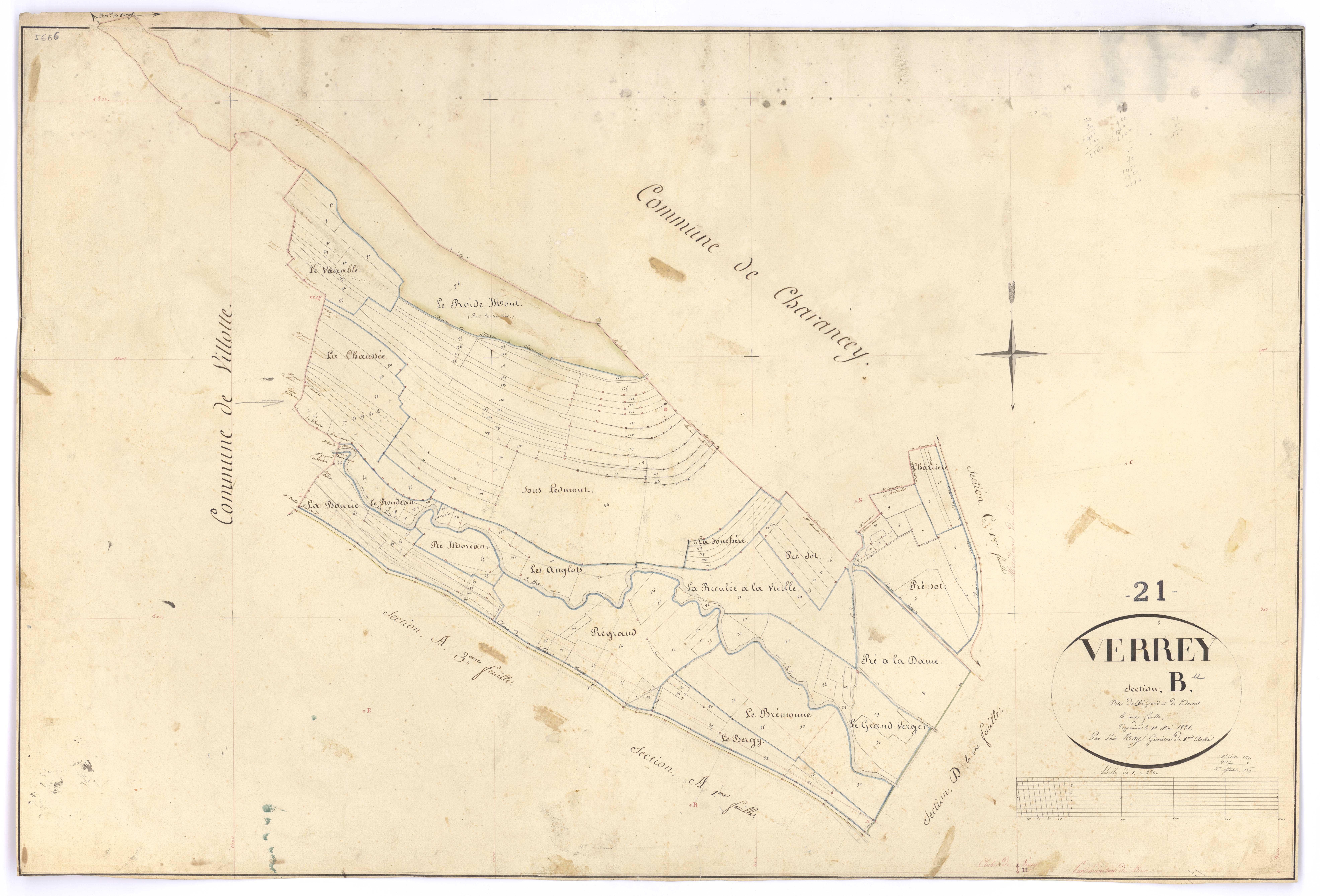 Verrey-sous-Salmaise - Section B - 3 P PLAN 671/5