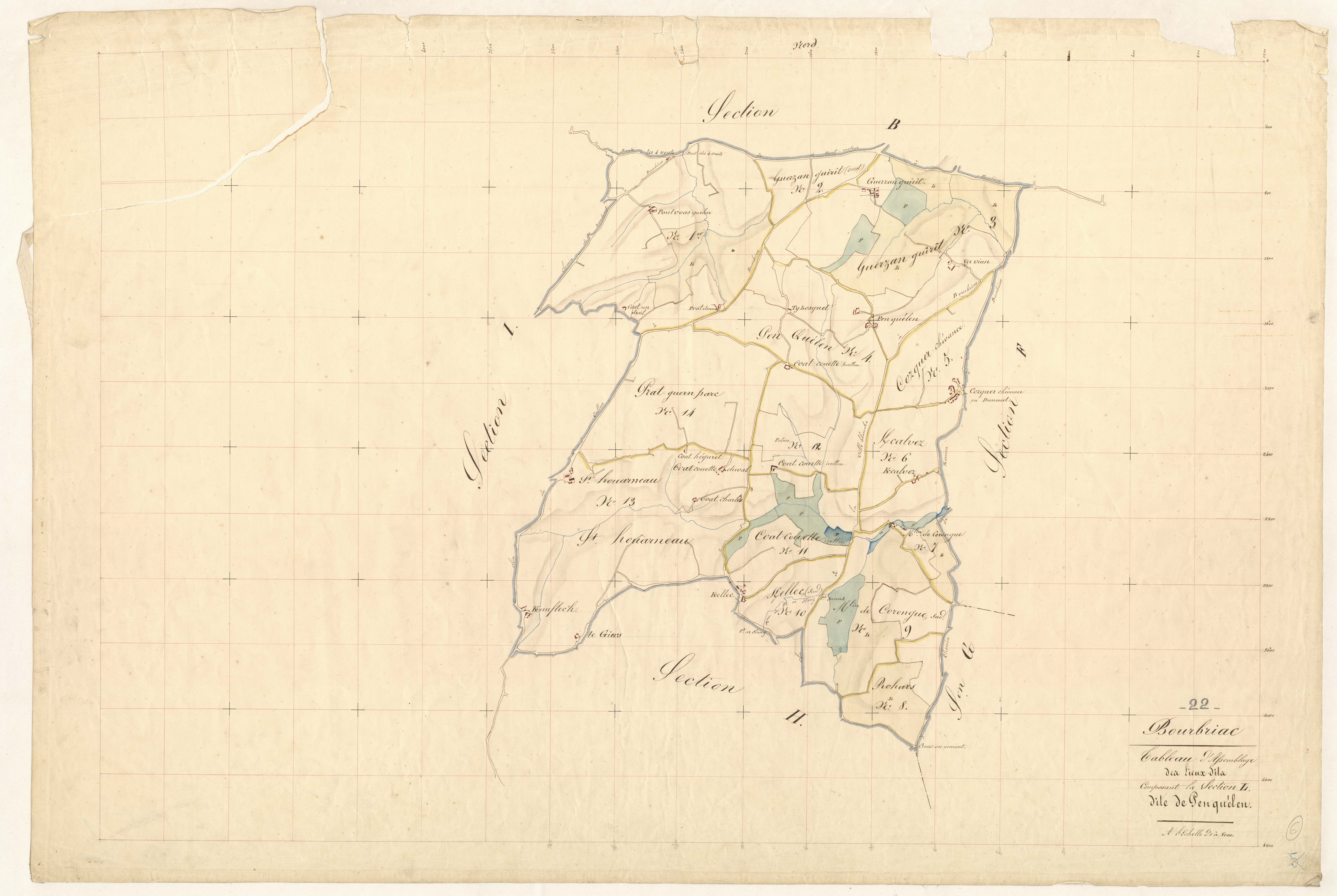 Bourbriac - Tableau d'assemblage : section L