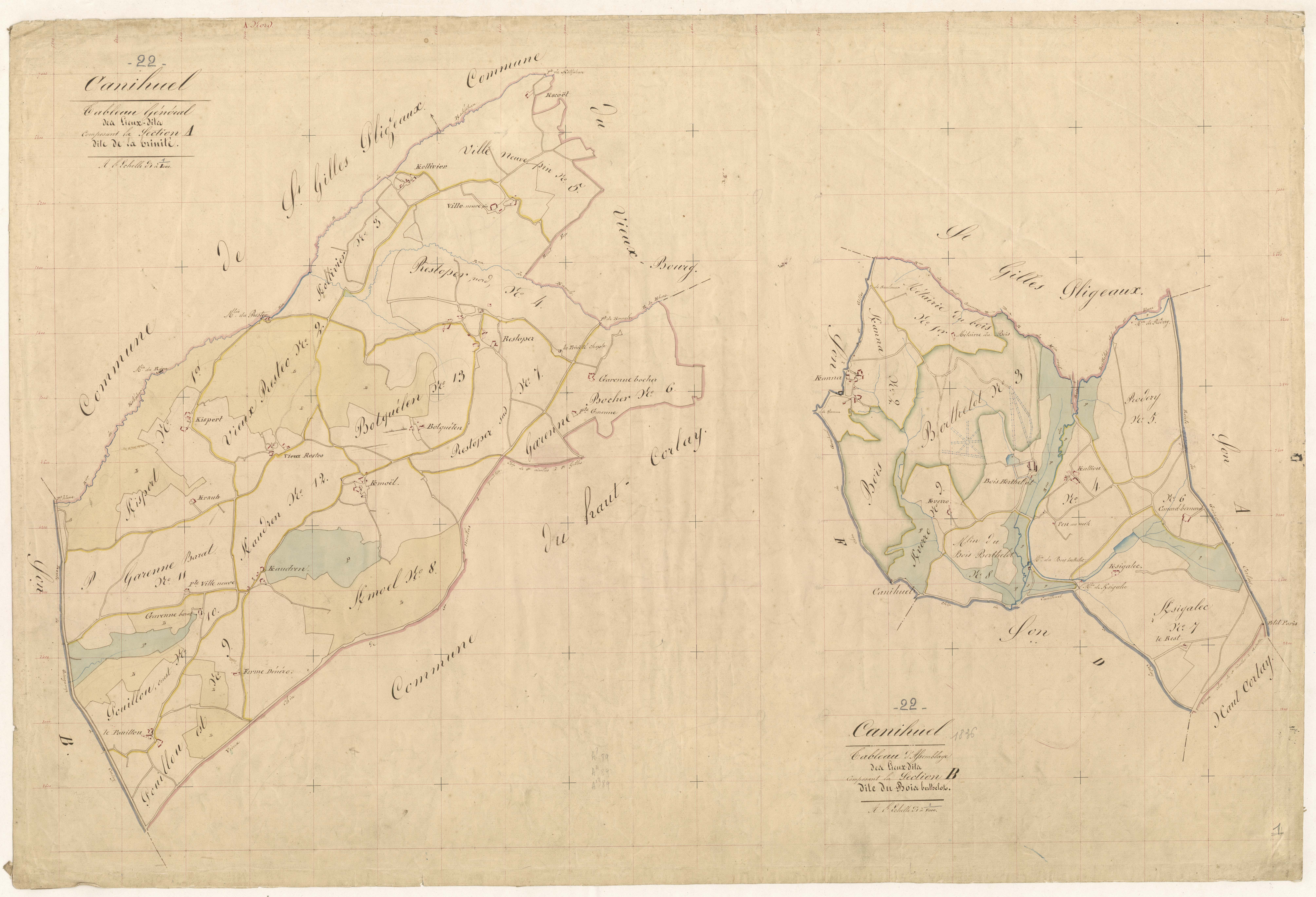 Canihuel - Tableau d'assemblage : sections A, B