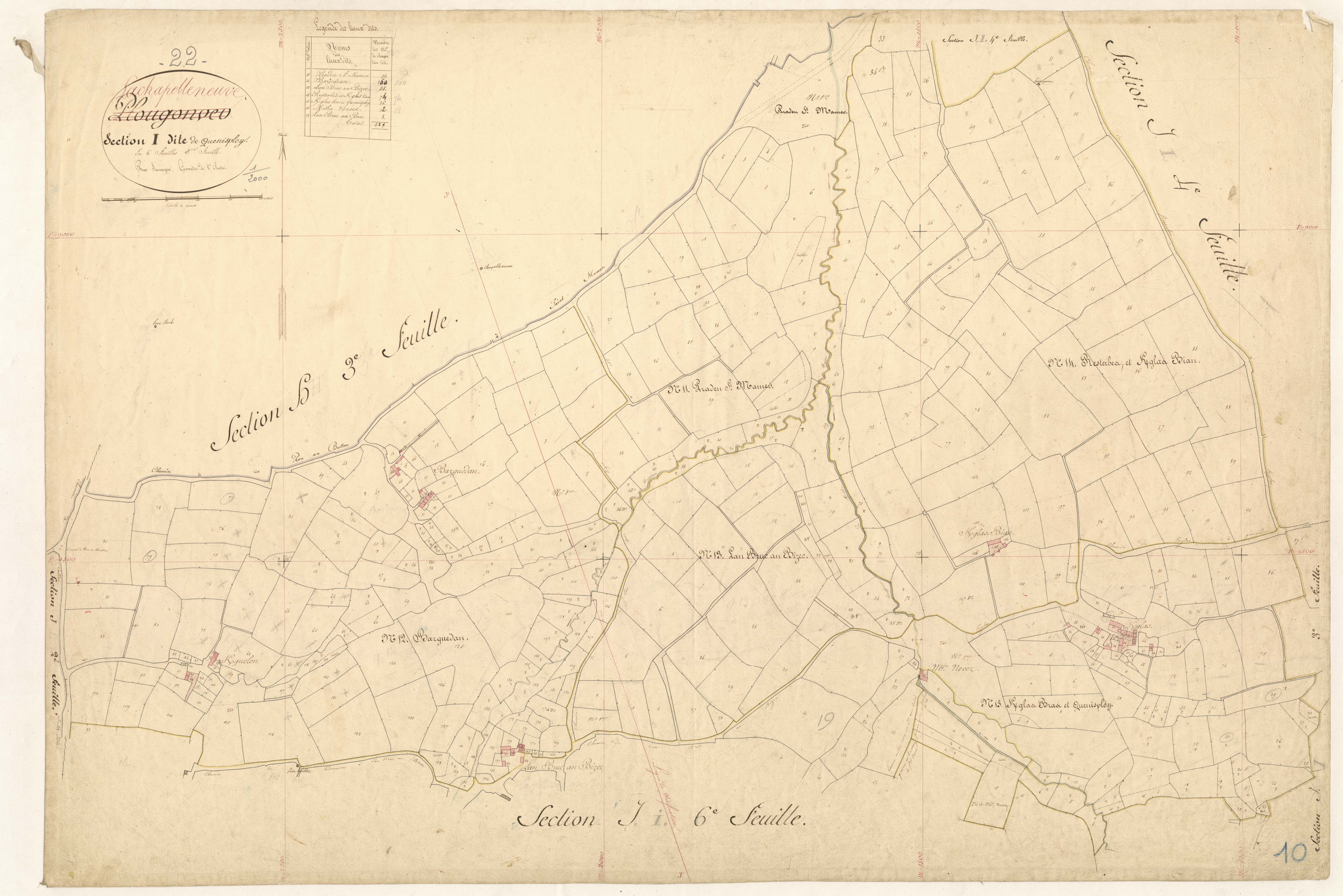 La Chapelle-Neuve - Tableau d'assemblage des lieux-dits : section J