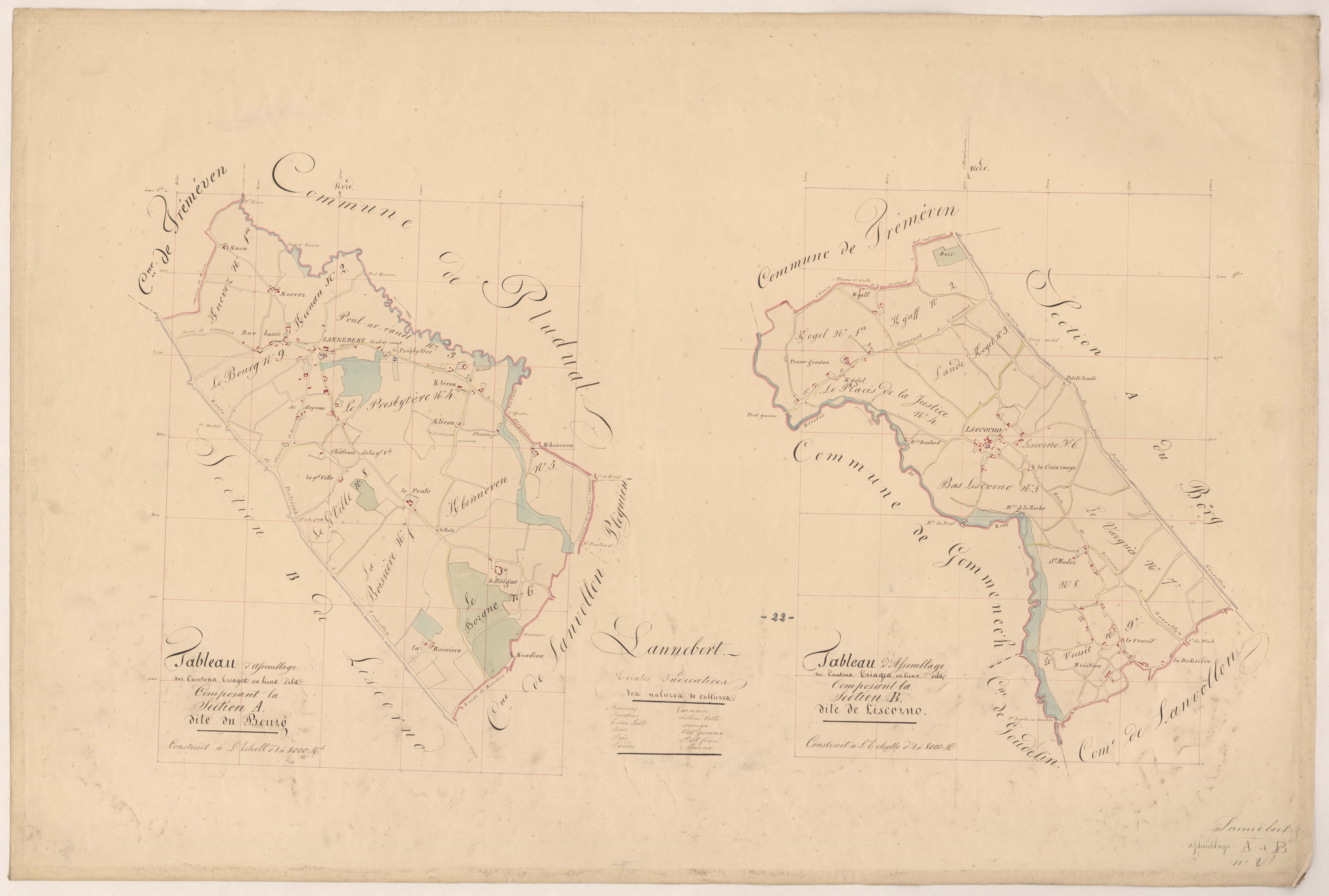 Lannebert - Tableau d'assemblage : sections A, B