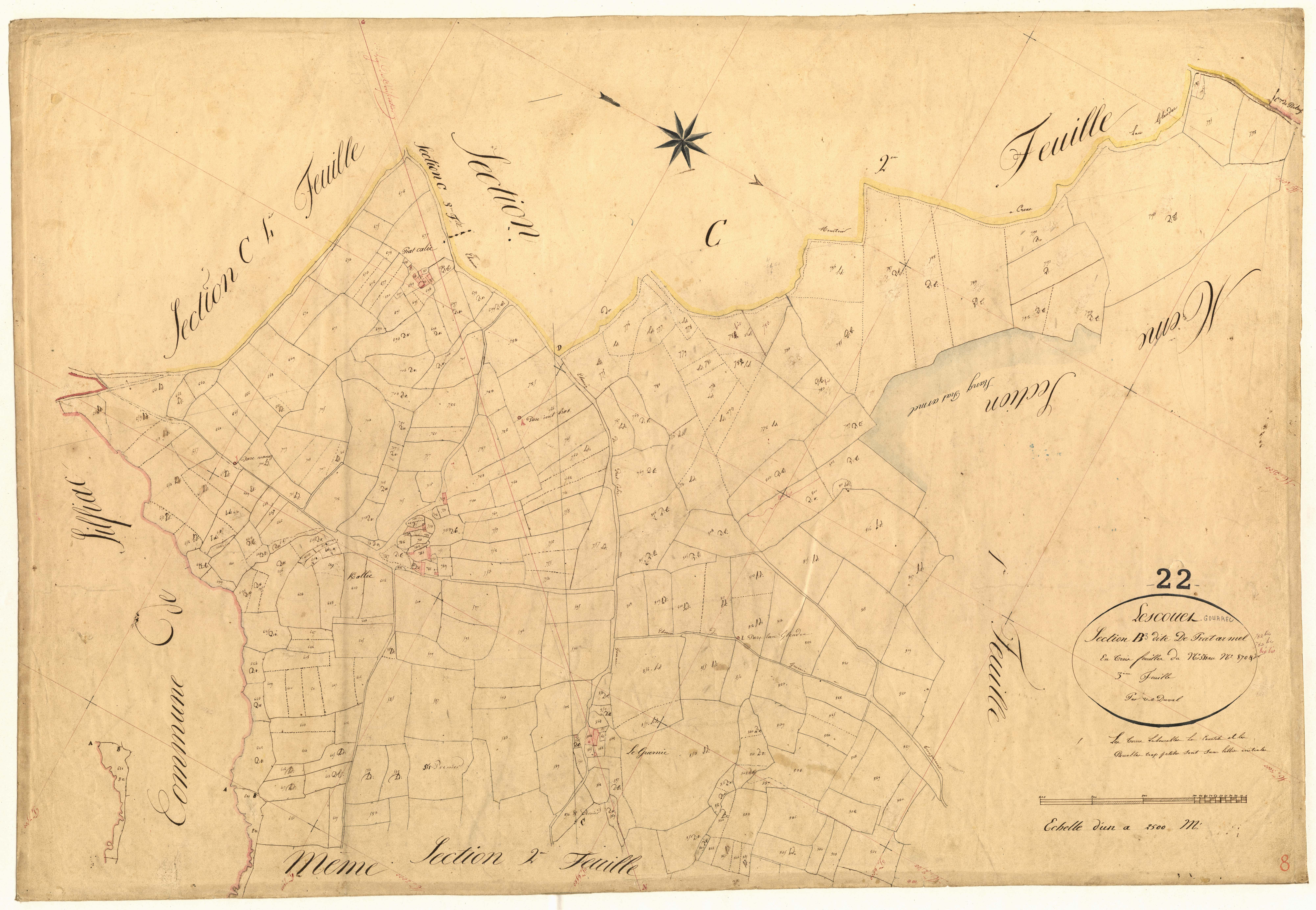 Lescouët-Gouarec - Section B, 3e feuille
