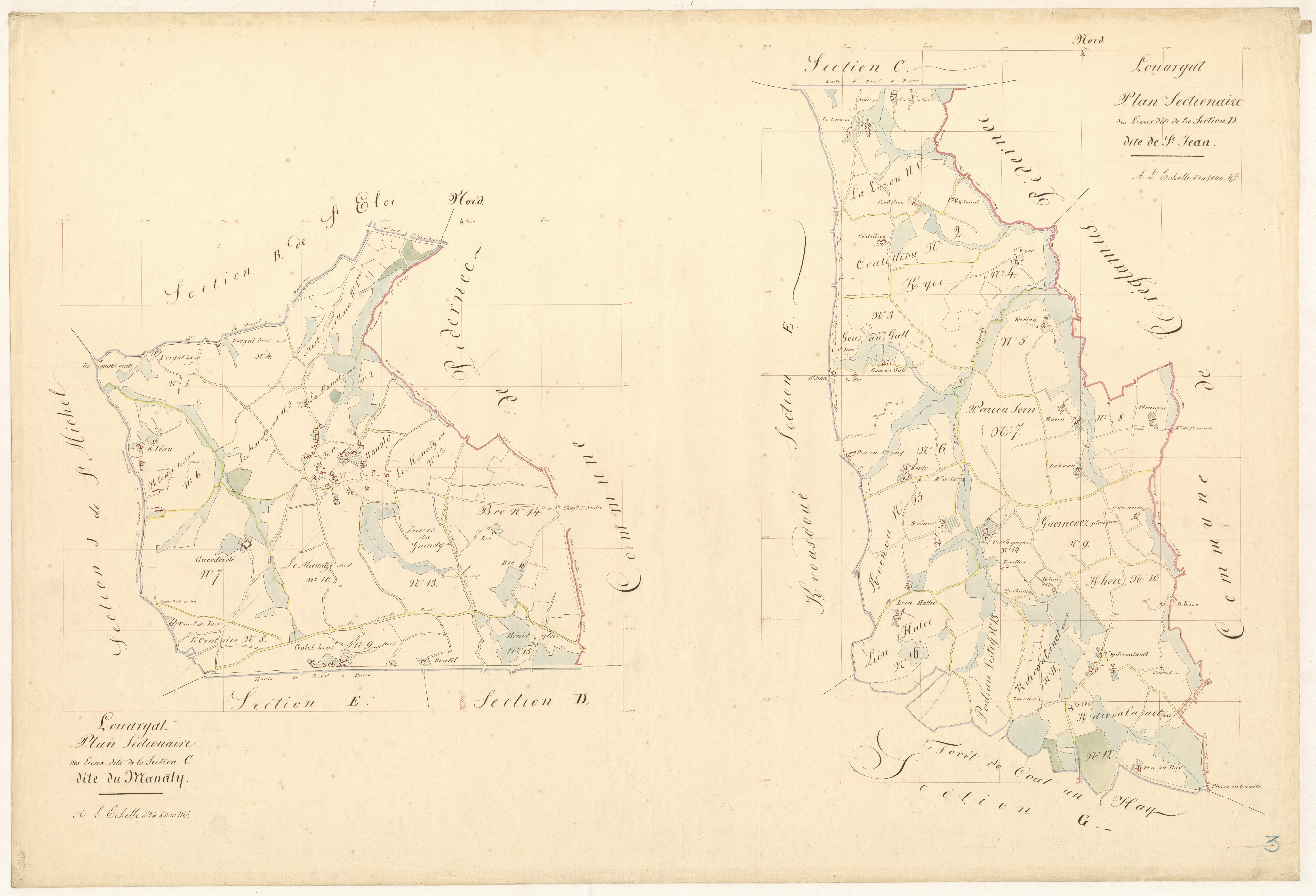Louargat - Tableau d'assemblage : sections C, D