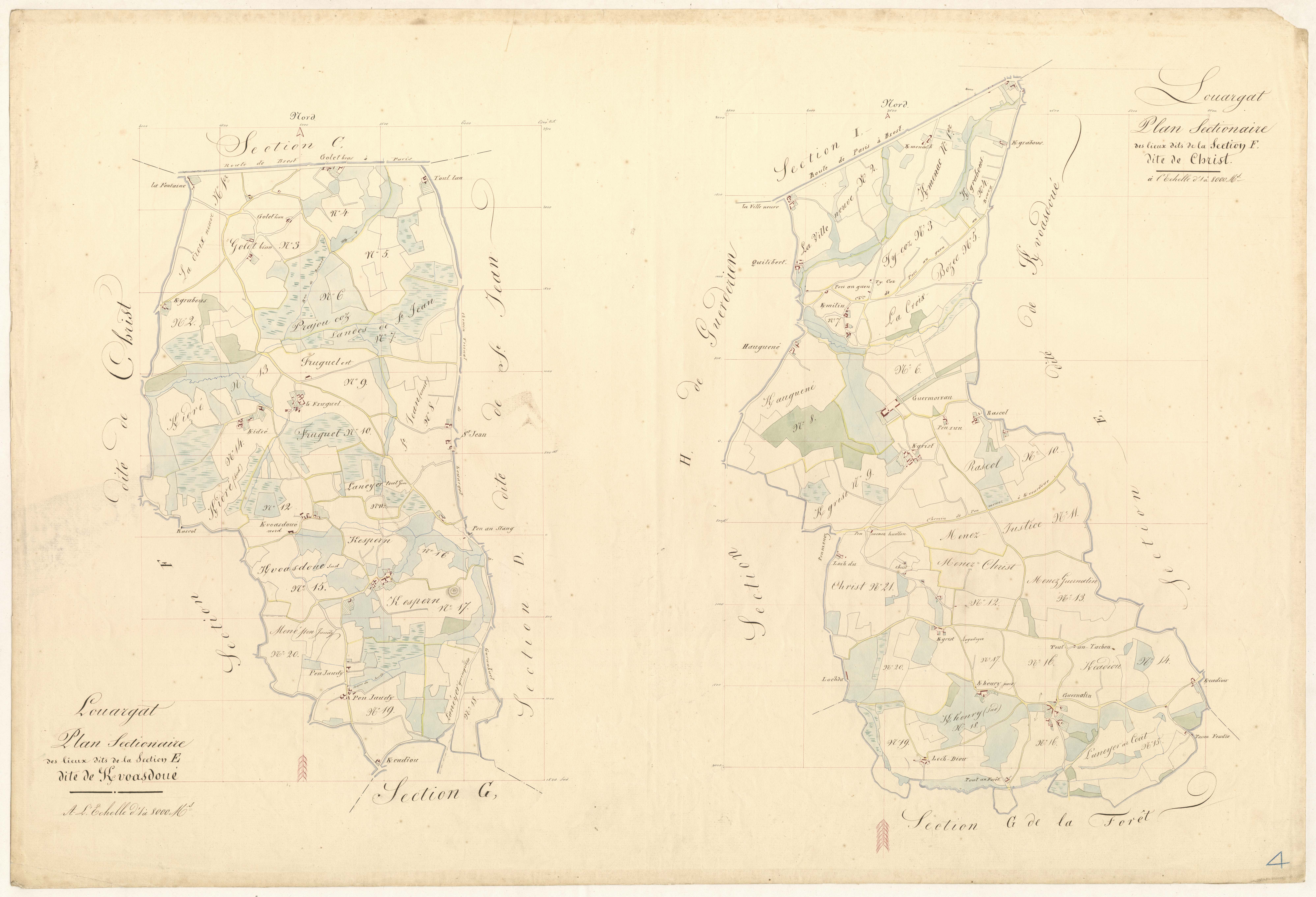 Louargat - Tableau d'assemblage : sections E, F