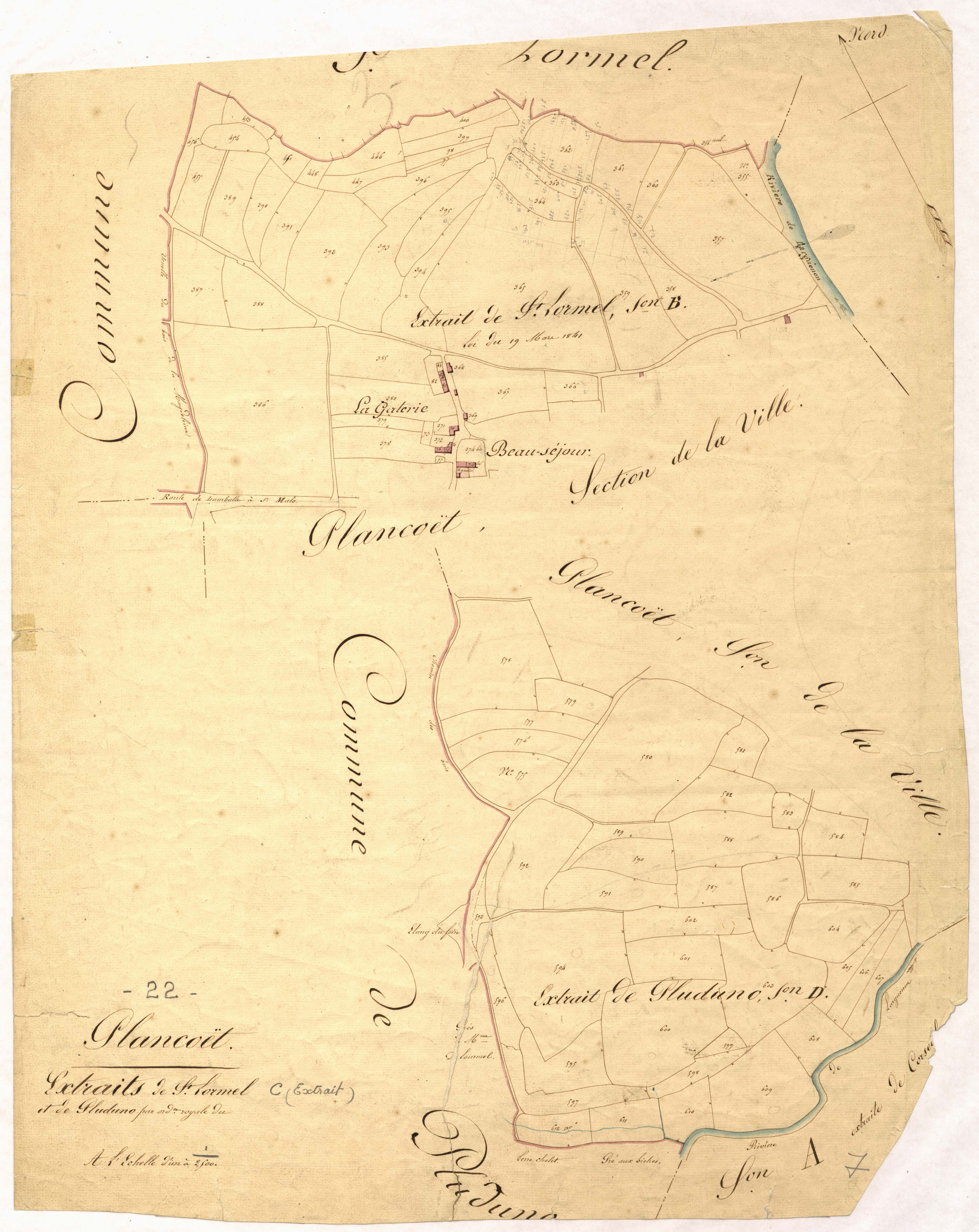 Plancoët - Extraits de Saint-Lormel (section B) et de Pluduno (section D)