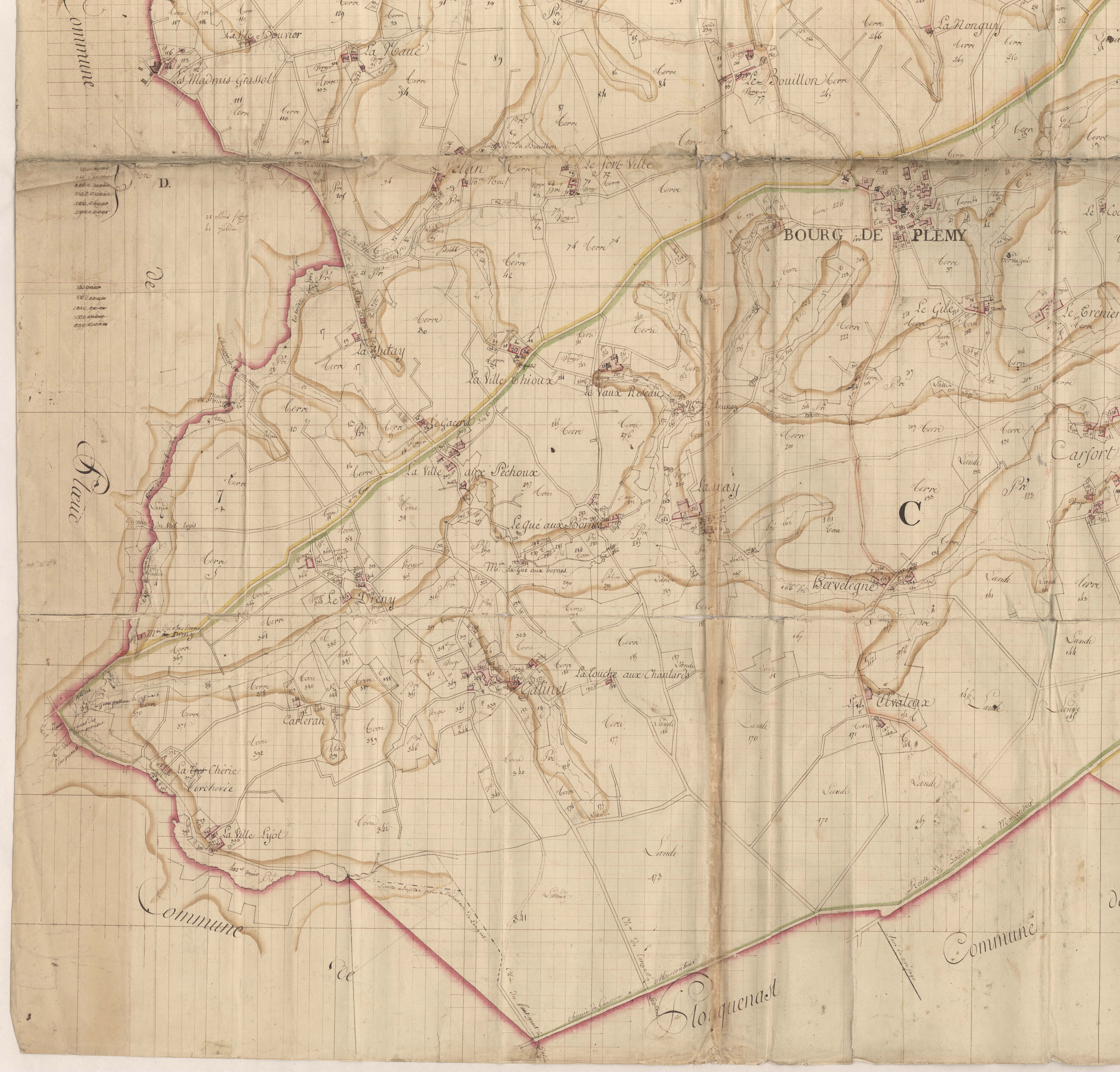 Plémy - Plan géométrique, partie sud-ouest.