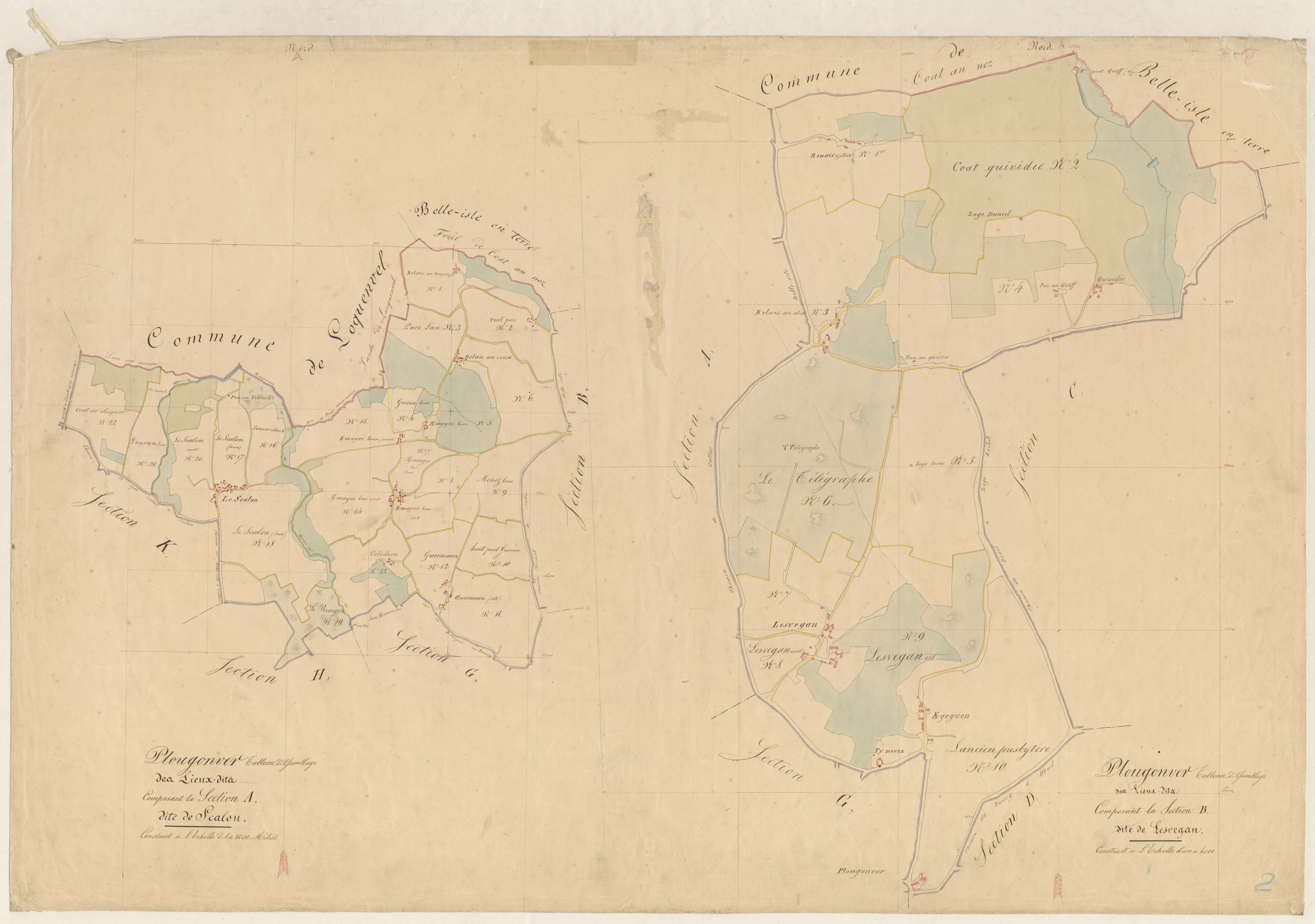 Plougonver - Tableau d'assemblage : sections A, B