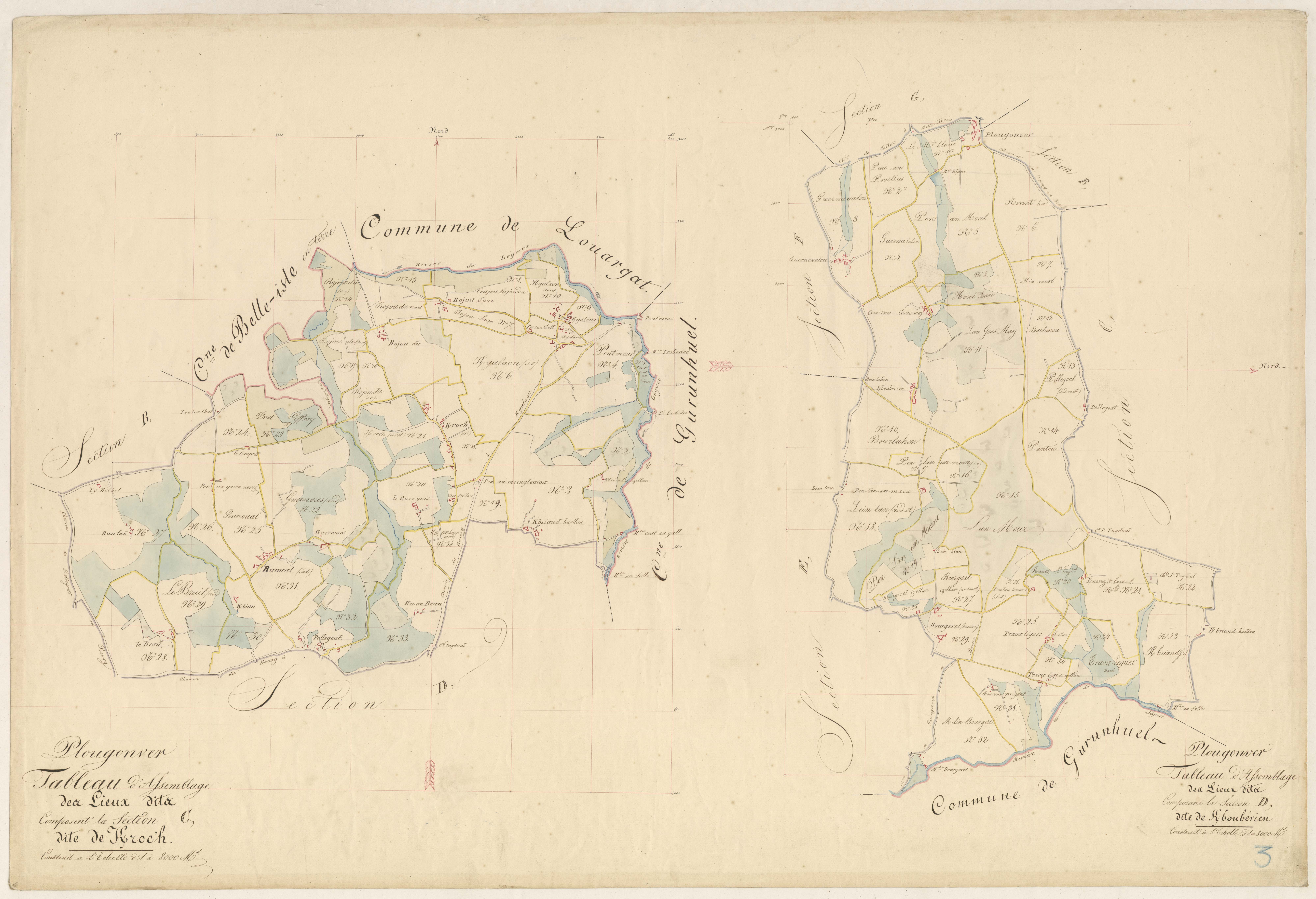 Plougonver - Tableau d'assemblage : sections C, D
