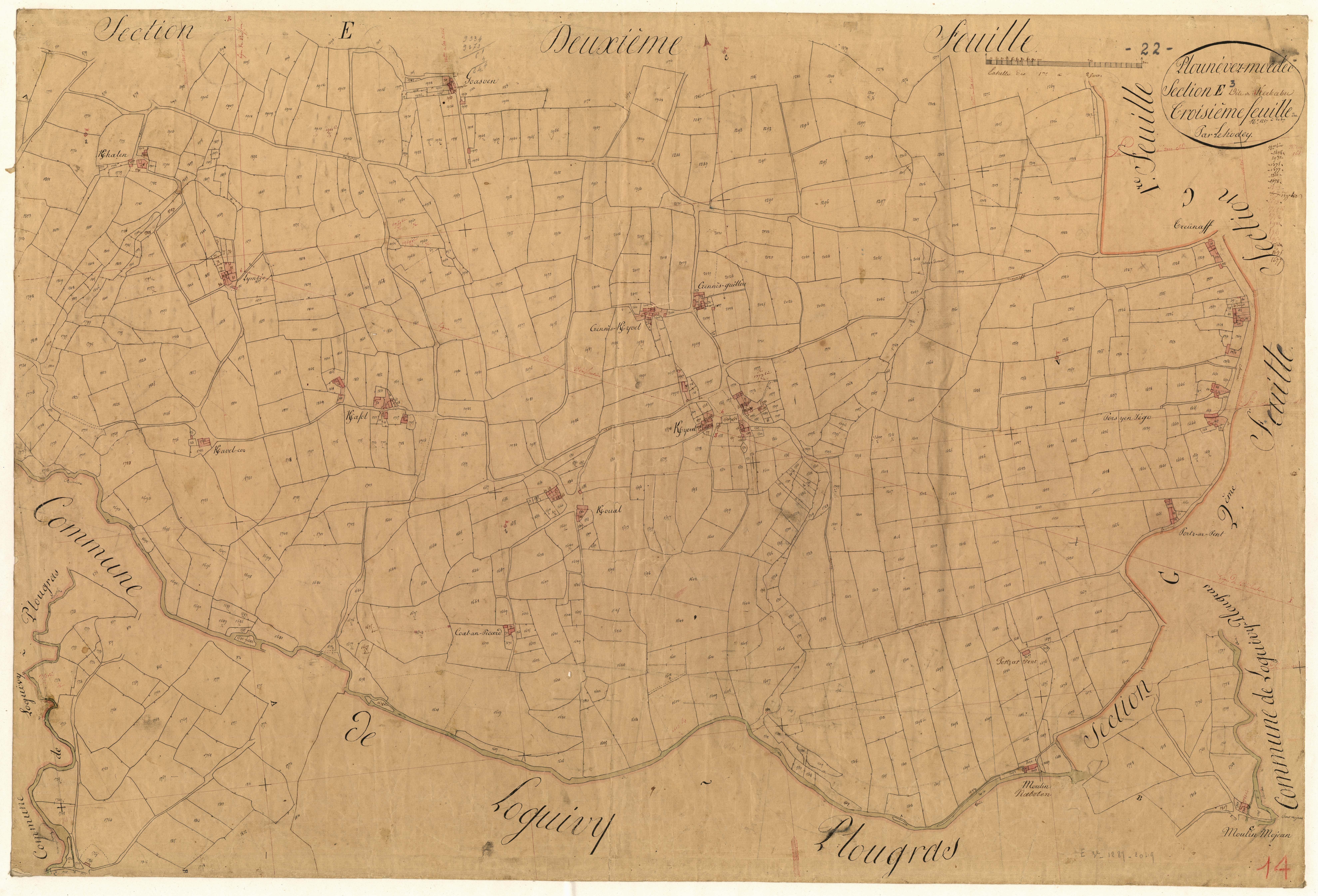 Plounévez-Moëdec - Section E, 3e feuille