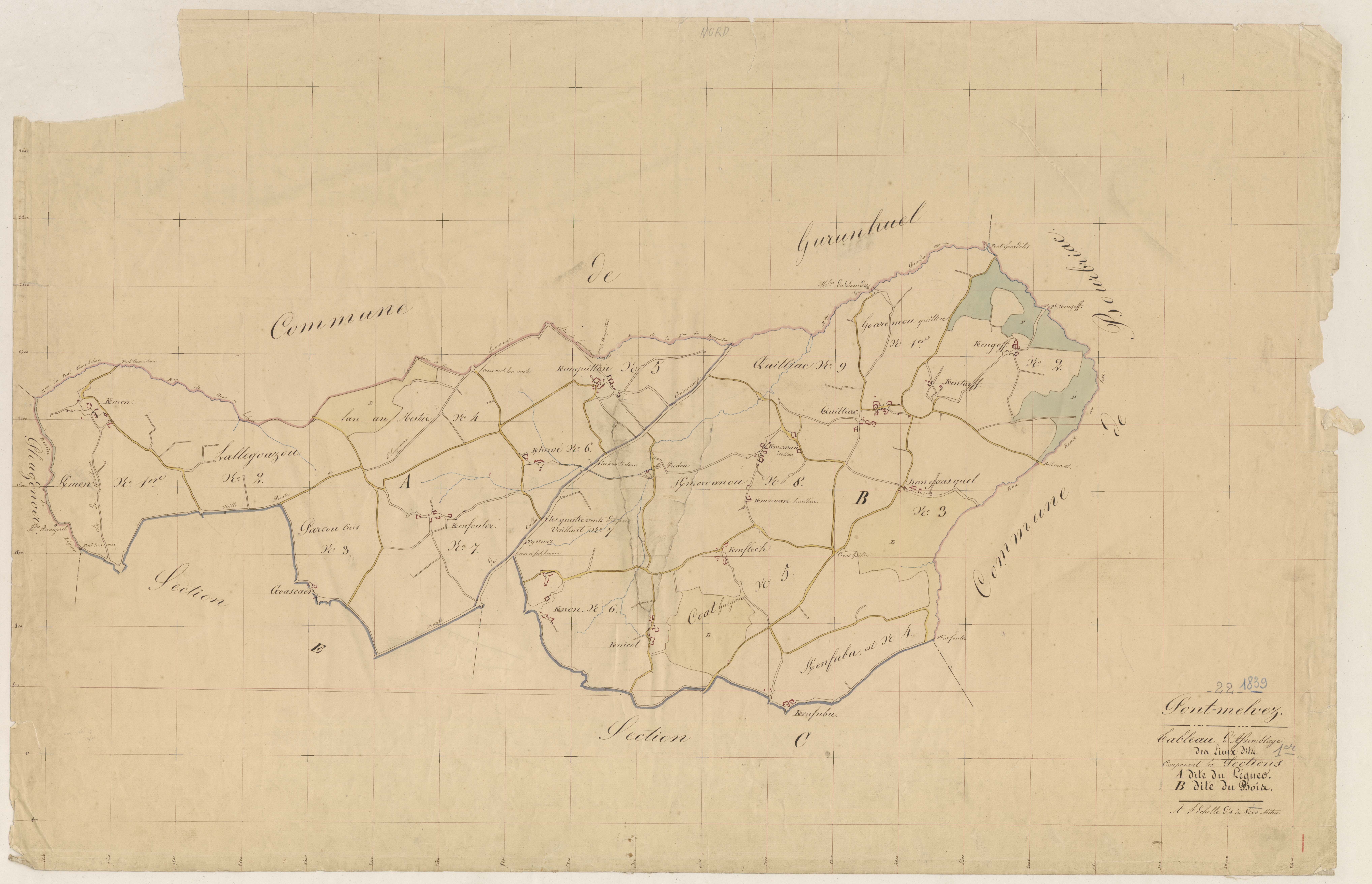 Pont-Melvez - Tableau d'assemblage : sections A, B