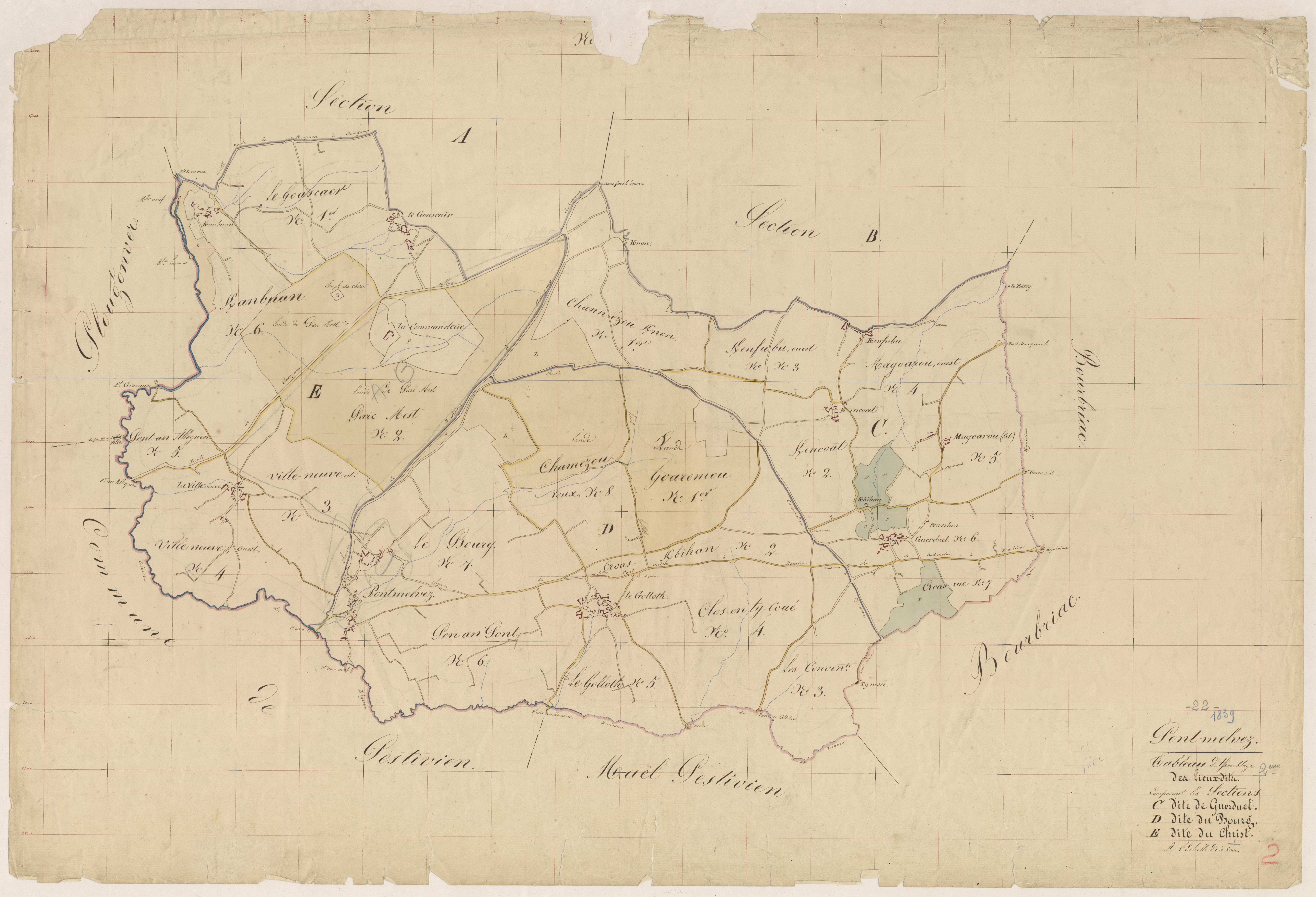 Pont-Melvez - Tableau d'assemblage : sections C, D, E