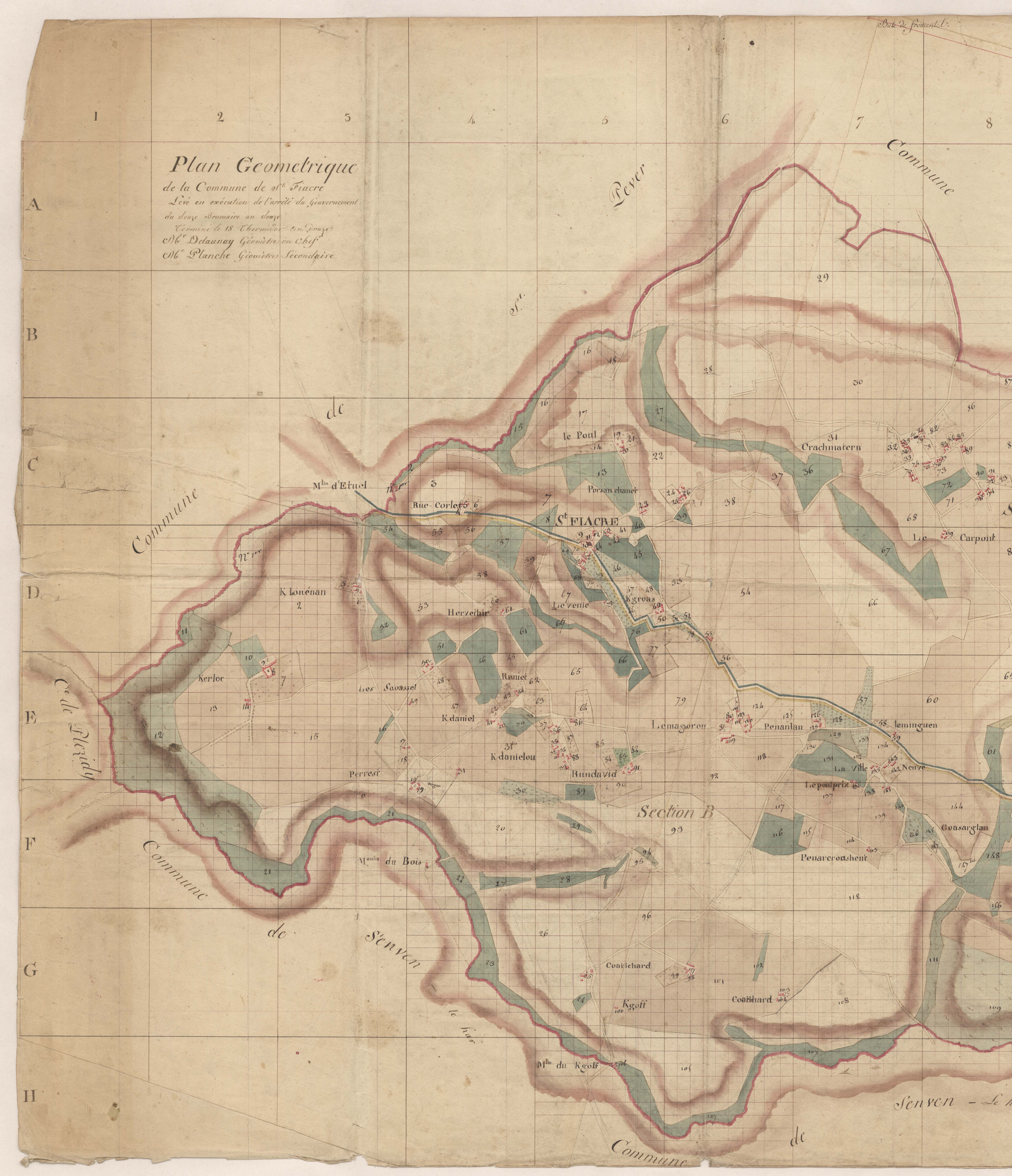 Saint-Fiacre - Plan géométrique, partie Ouest.
