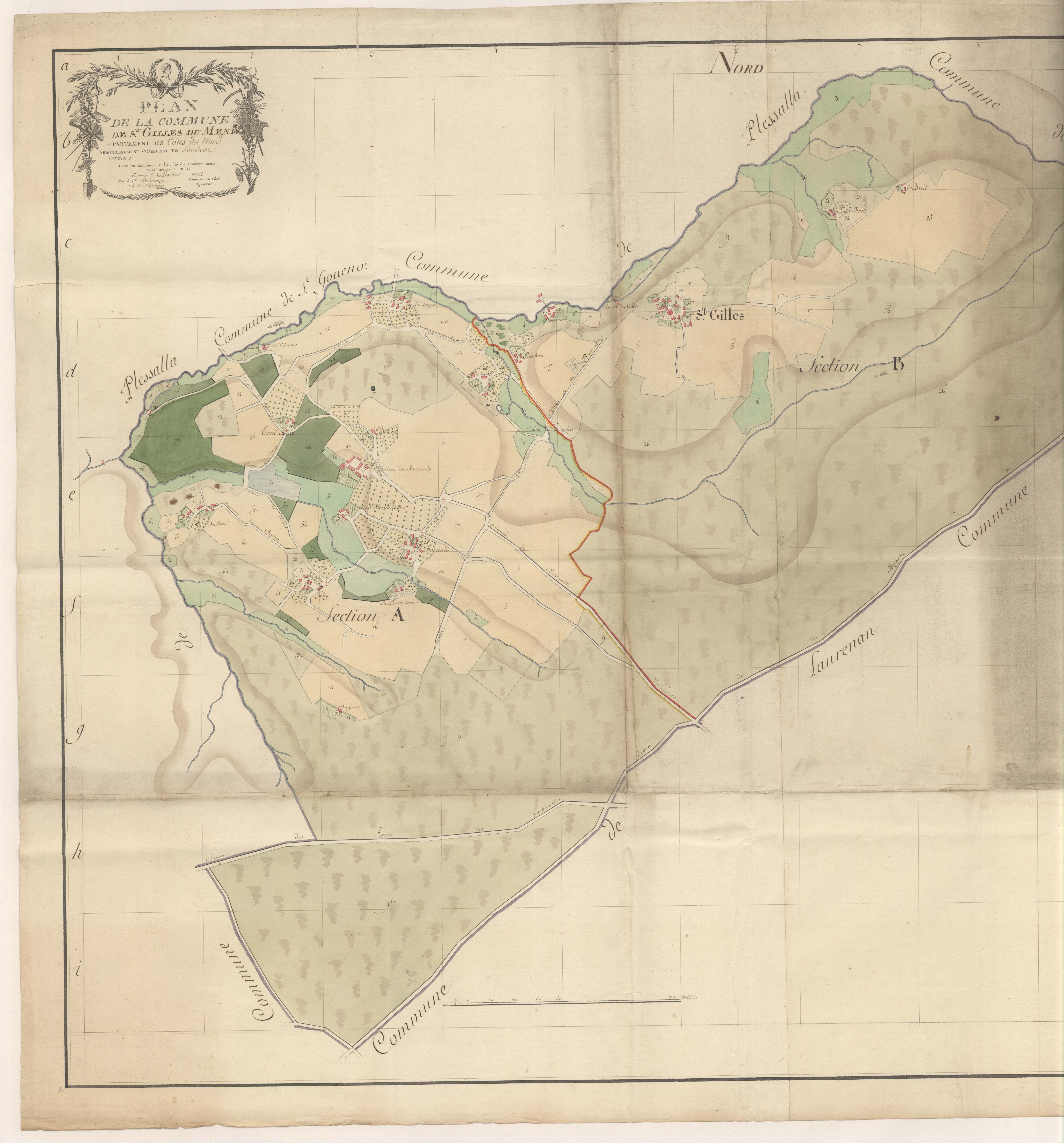 Saint-Gilles-du-Mené - Plan par masse de culture, partie Ouest.