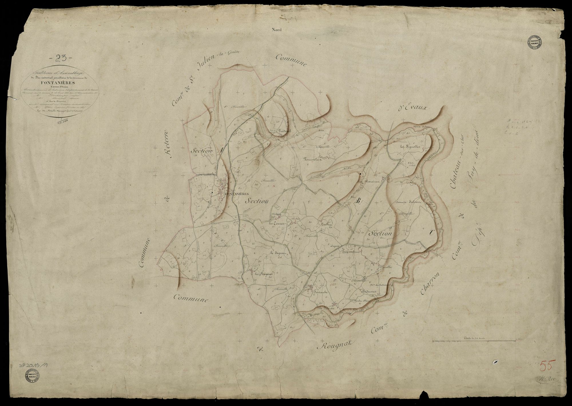 Fontanières - Plan parcellaire communal