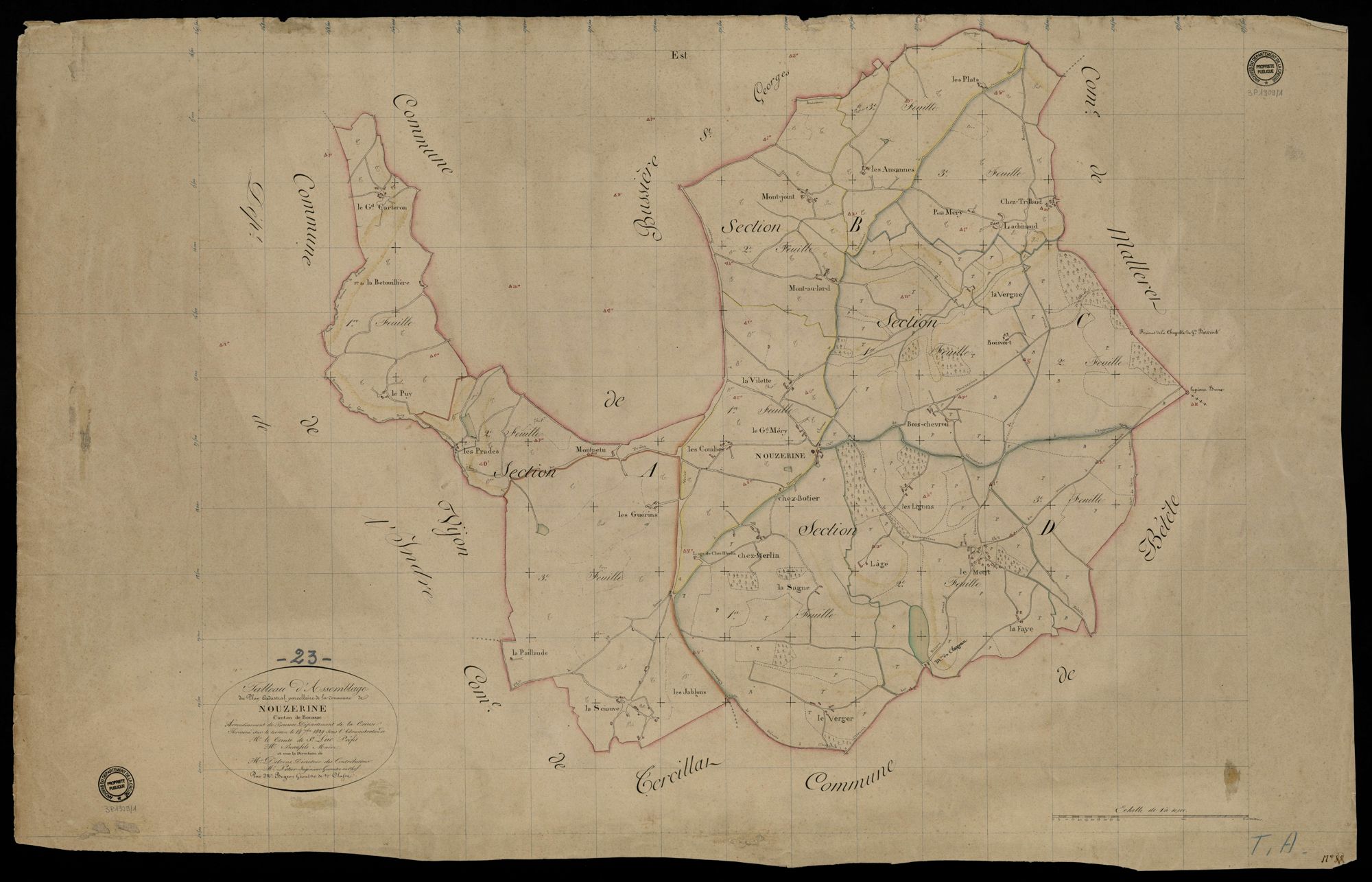 Nouzerines - Plan parcellaire communal