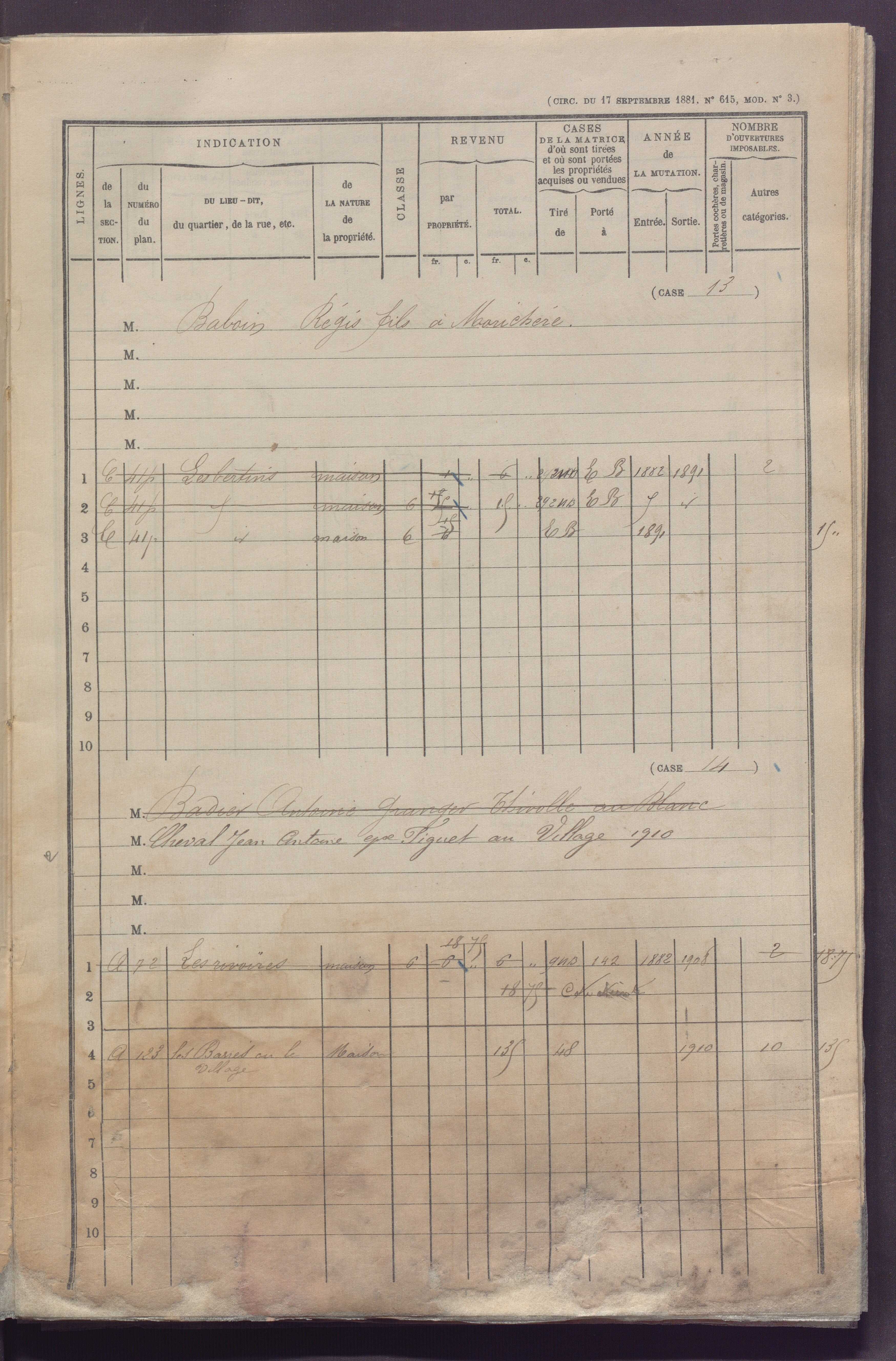 Volume 1 : cases 1-256 (13 février 1882).