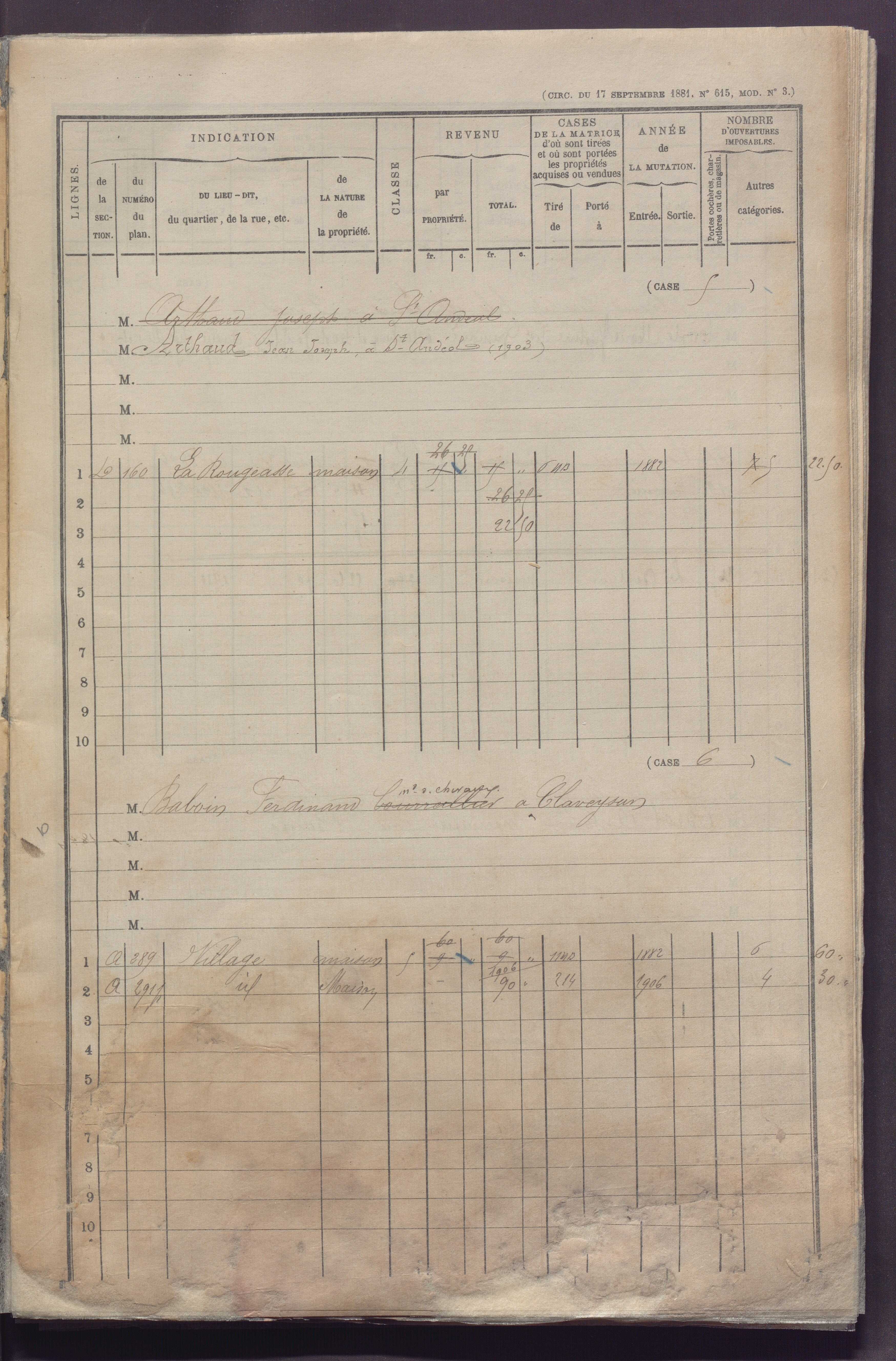 Volume 1 : cases 1-256 (13 février 1882).
