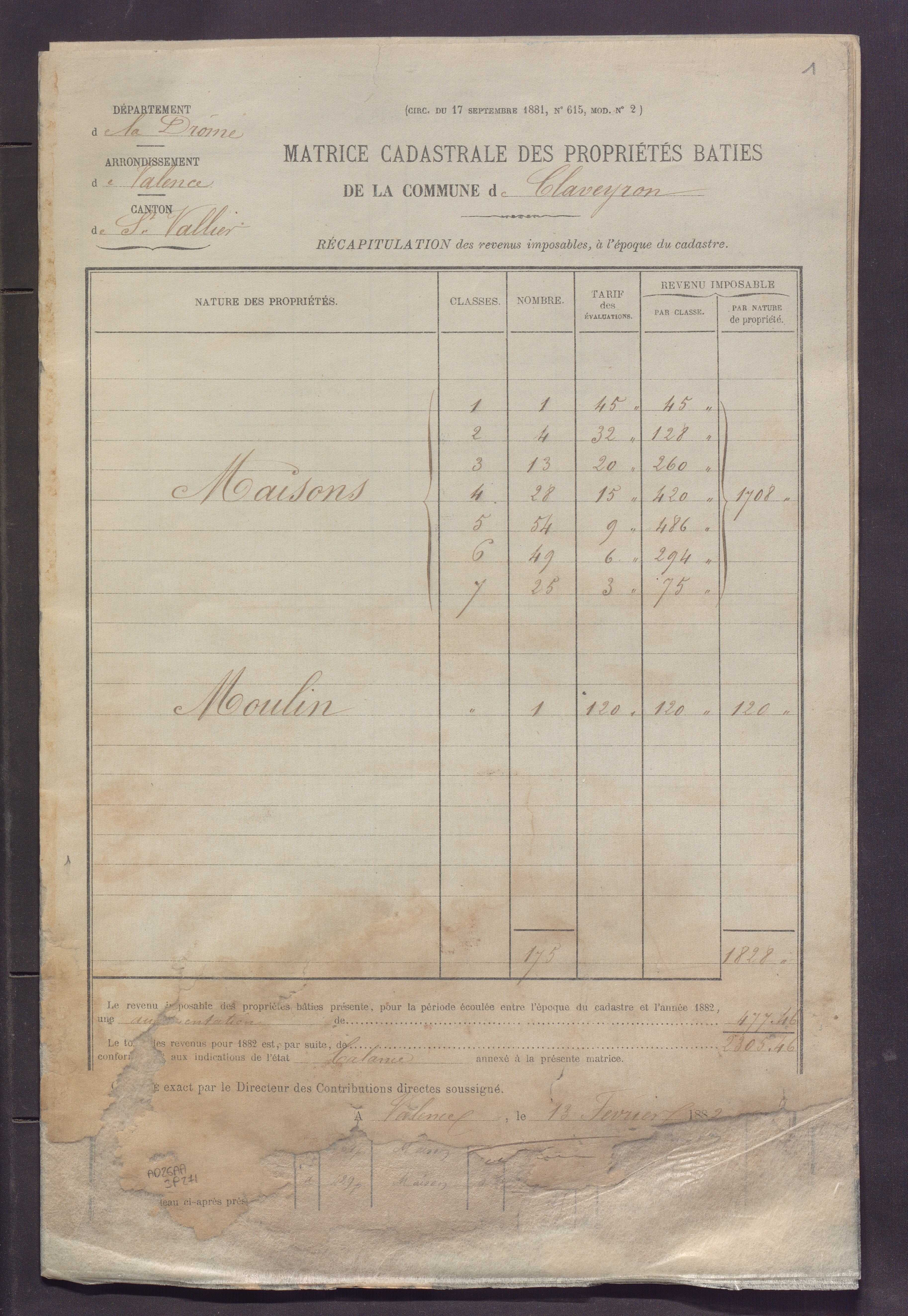 Volume 1 : cases 1-256 (13 février 1882).