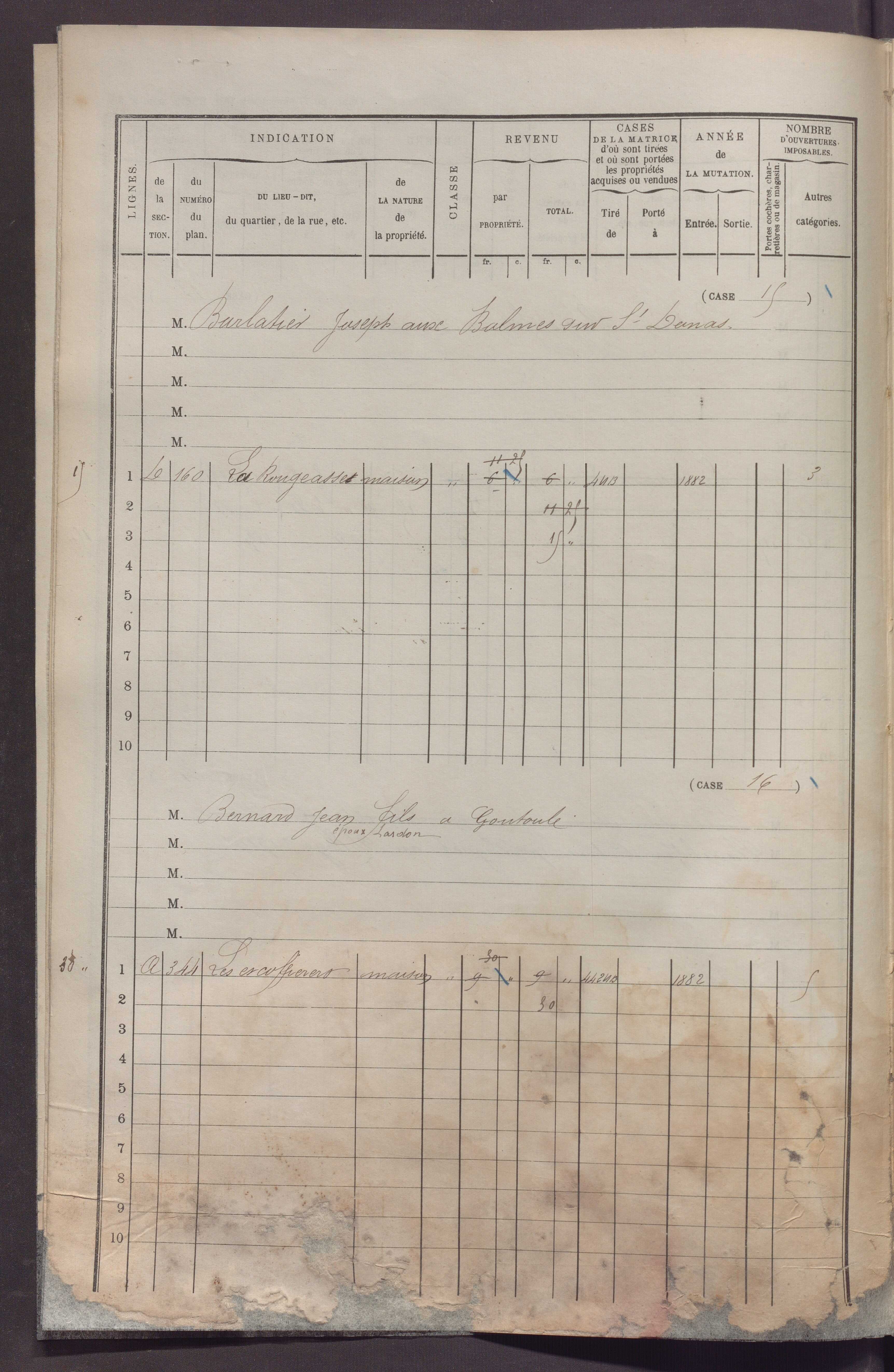 Volume 1 : cases 1-256 (13 février 1882).