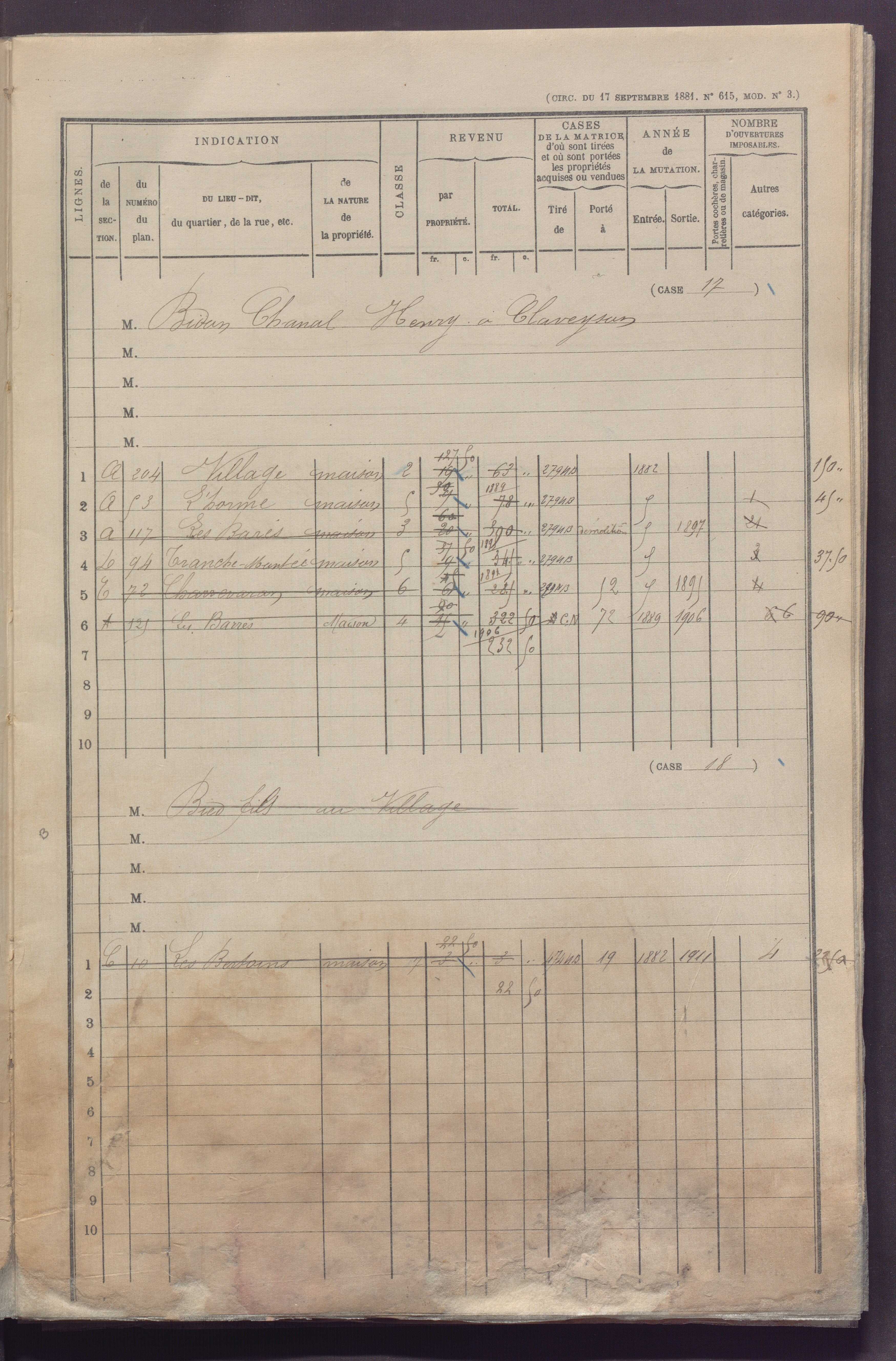 Volume 1 : cases 1-256 (13 février 1882).
