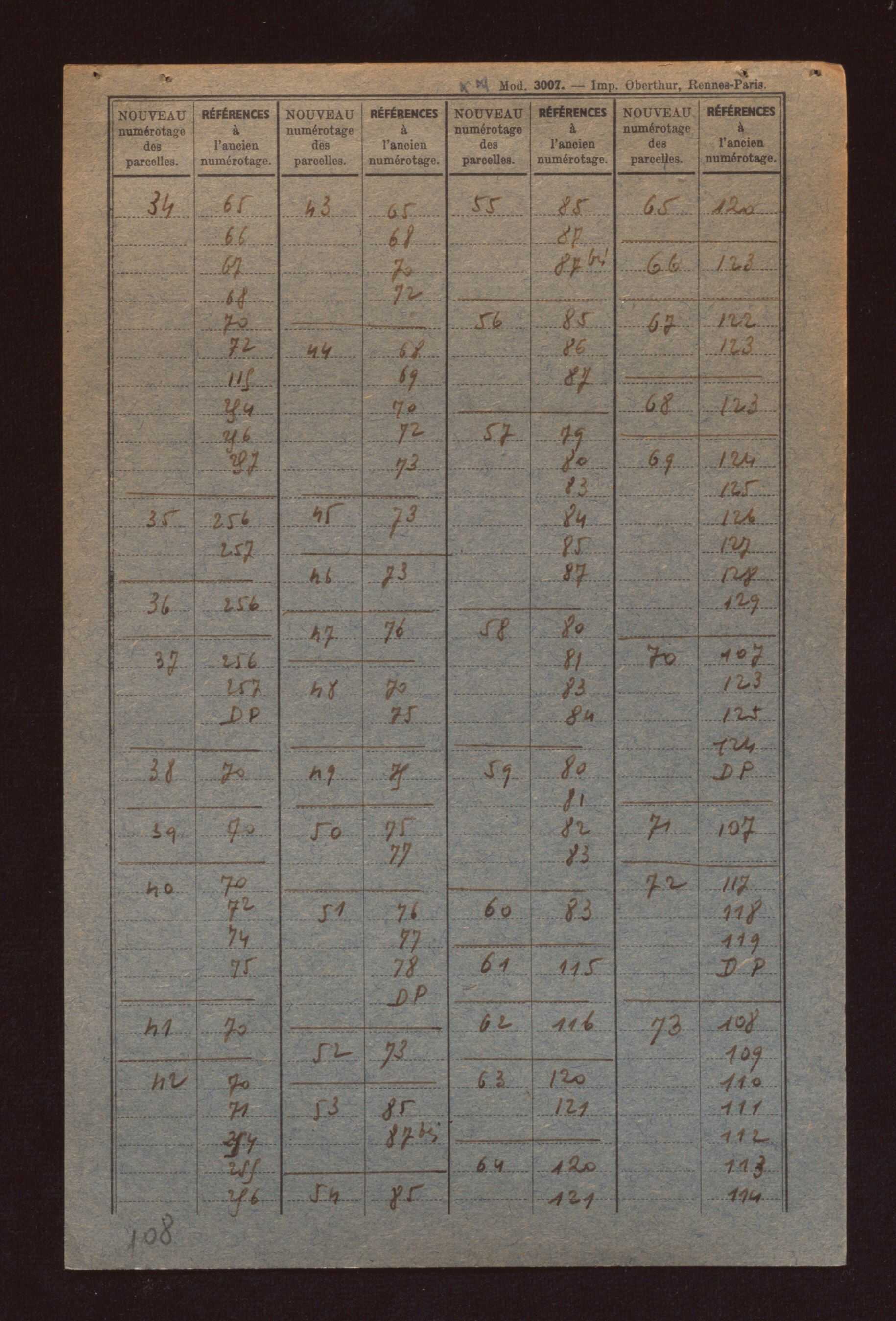 Fichier cadastral, sections A à G.