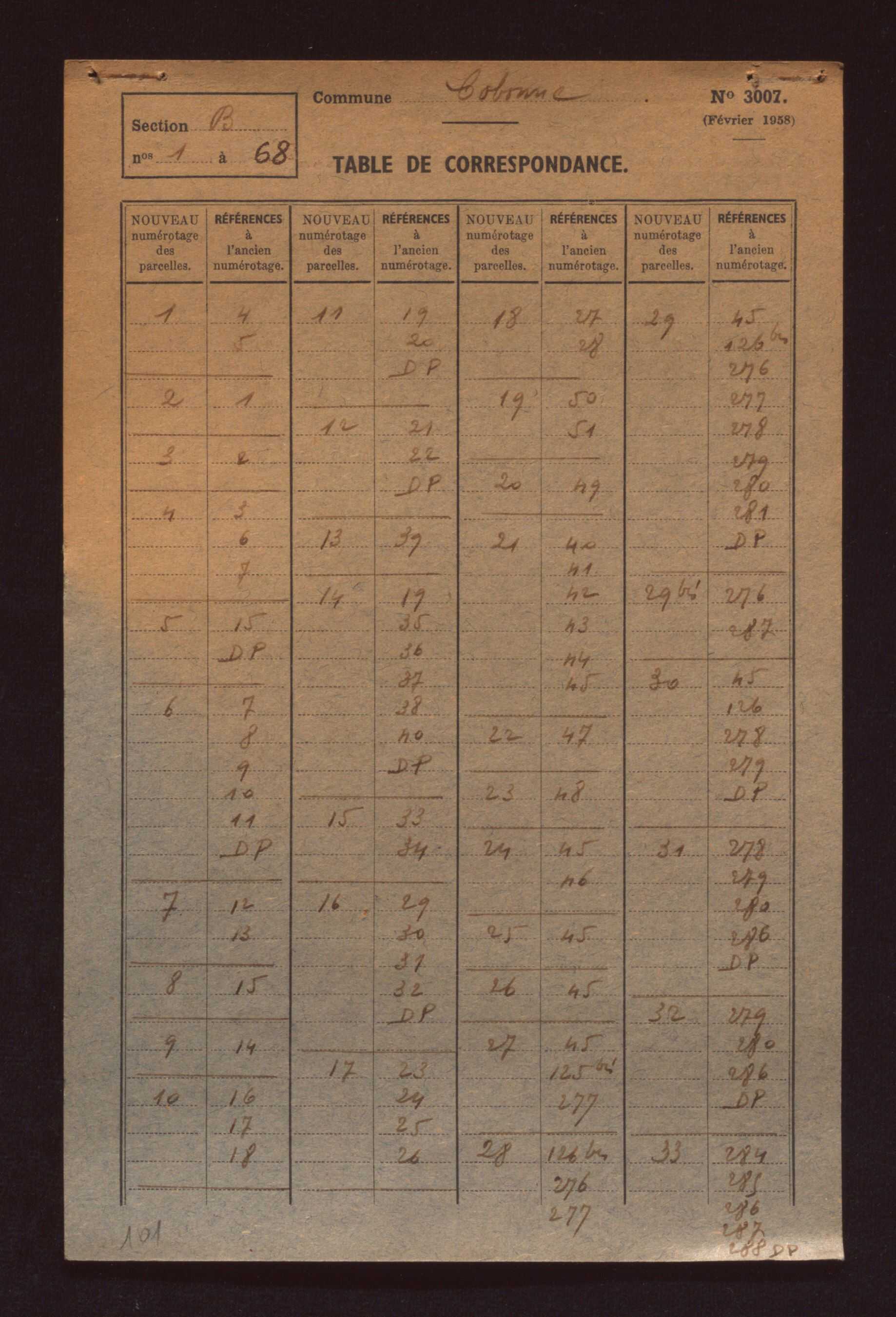 Fichier cadastral, sections A à G.