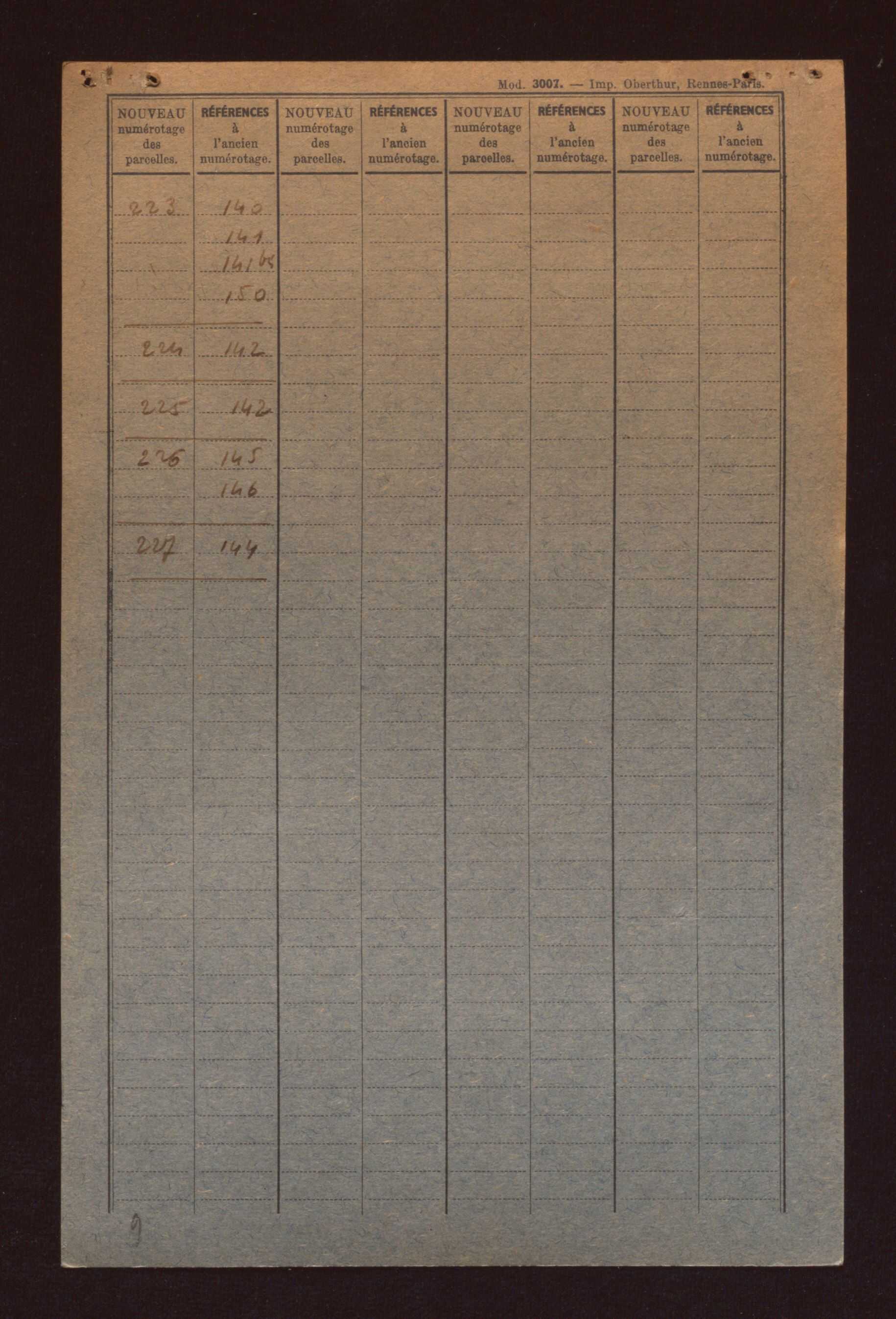 Fichier cadastral, sections A à G.