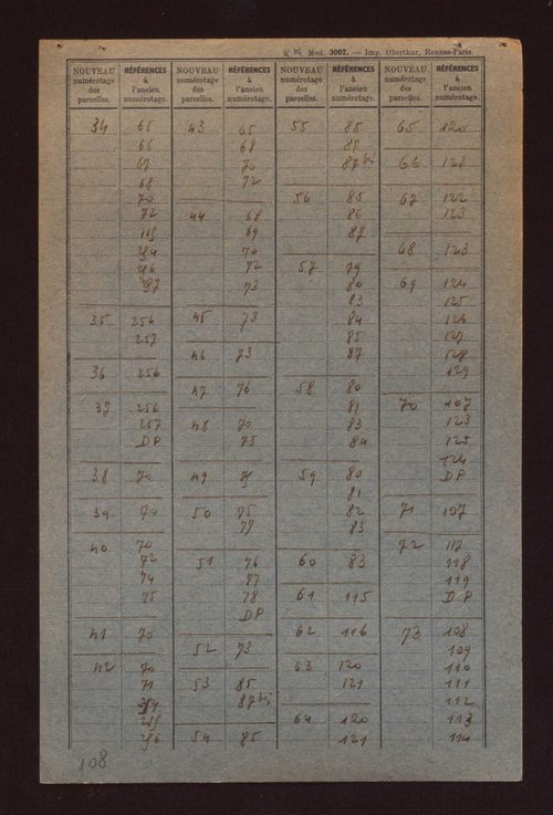 Fichier cadastral, sections A à G.