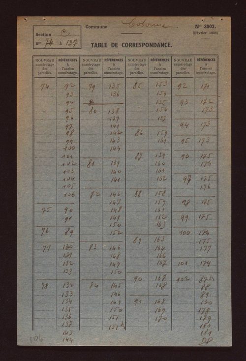 Fichier cadastral, sections A à G.