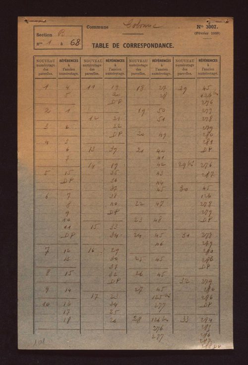 Fichier cadastral, sections A à G.