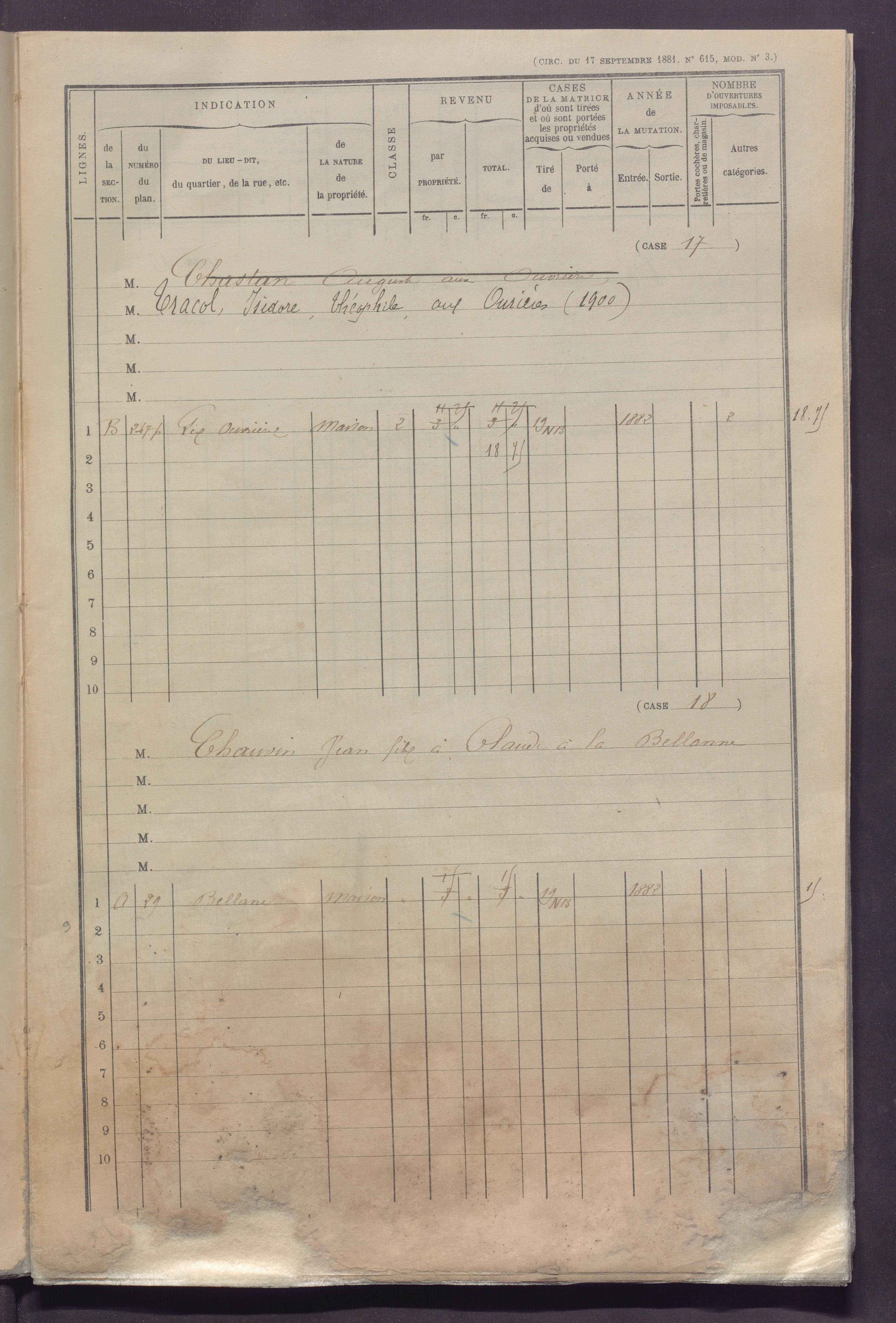 Volume 1 : cases 1-89 (25 janvier 1882).