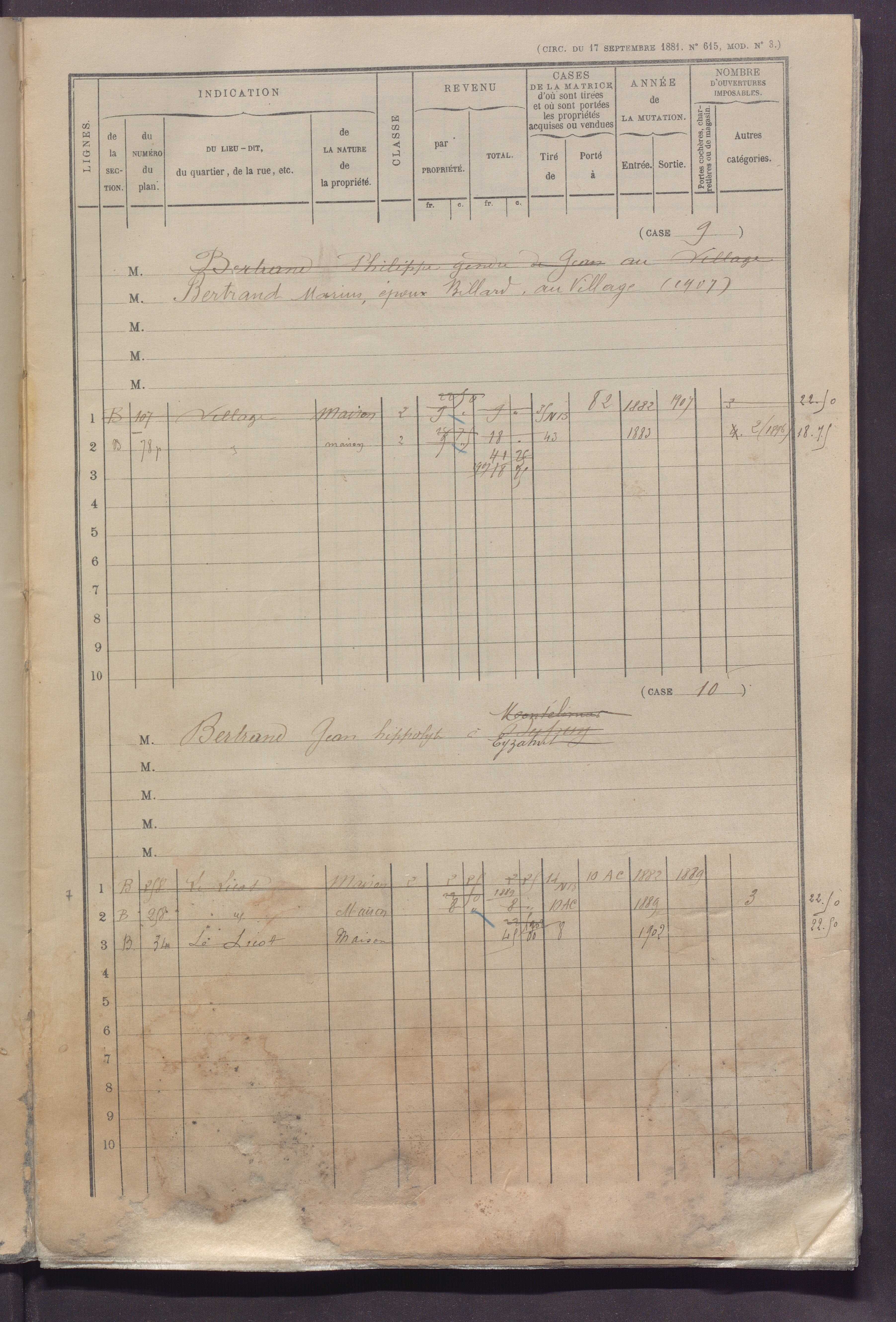 Volume 1 : cases 1-89 (25 janvier 1882).