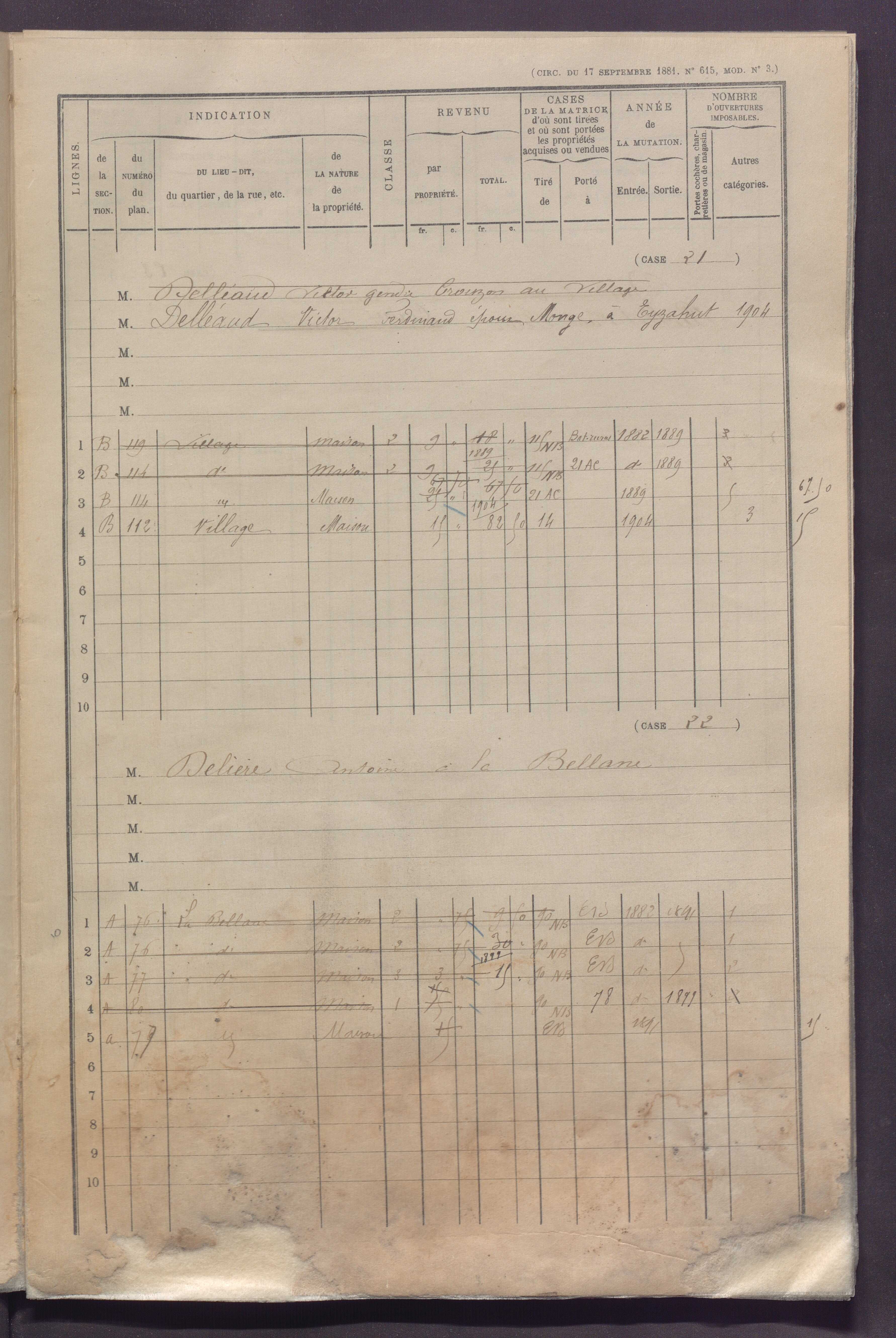 Volume 1 : cases 1-89 (25 janvier 1882).