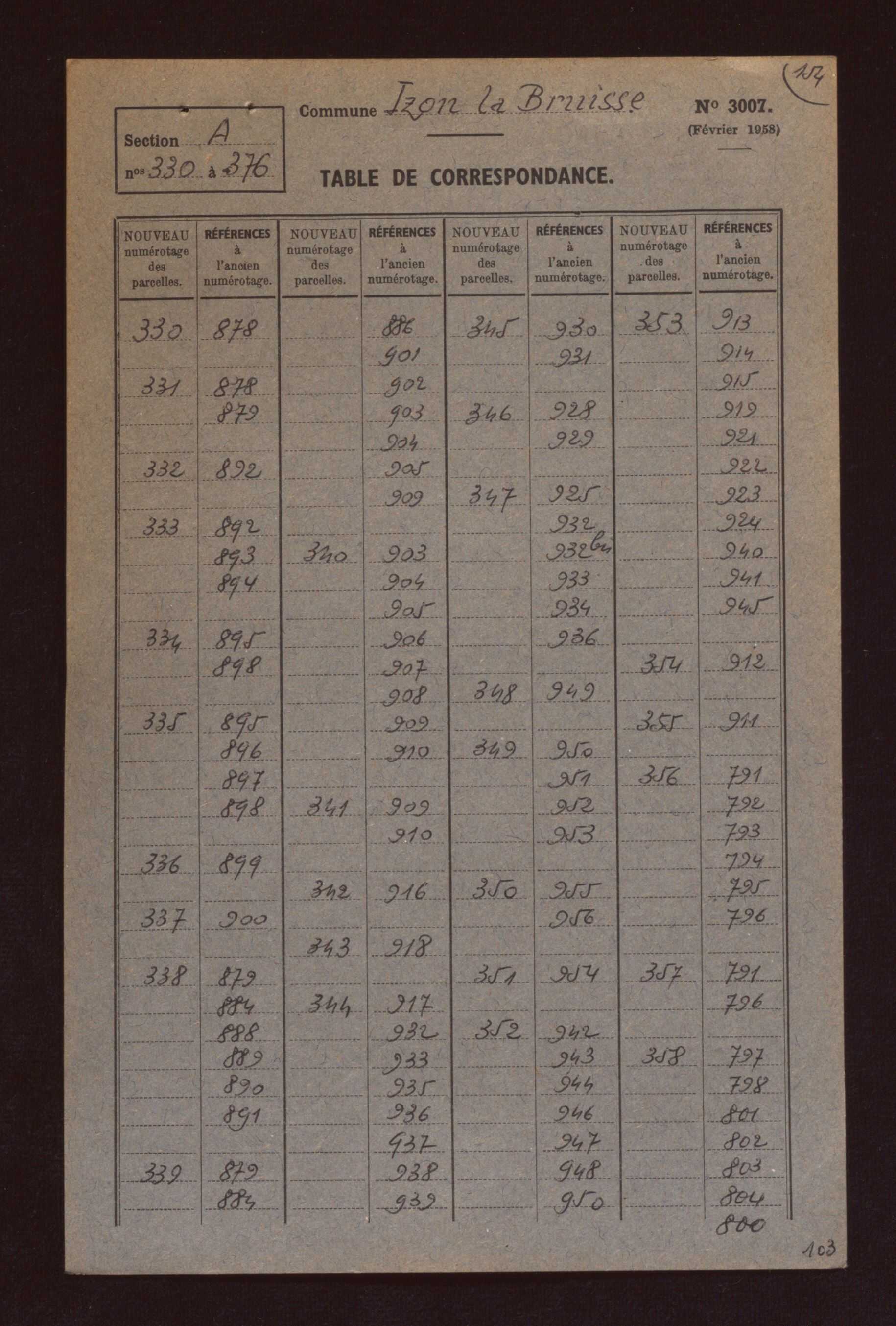 Fichier cadastral, sections A à D.