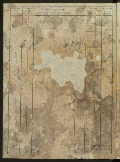 États de classement des propriétés non bâties, puis des propriétés bâties : section A dite ''des Prés'', section B dite ''de Vellan'', section C dite ''de la Blache'', section D dite ''de Baix aux Montagnes'' (1er décembre 1813).