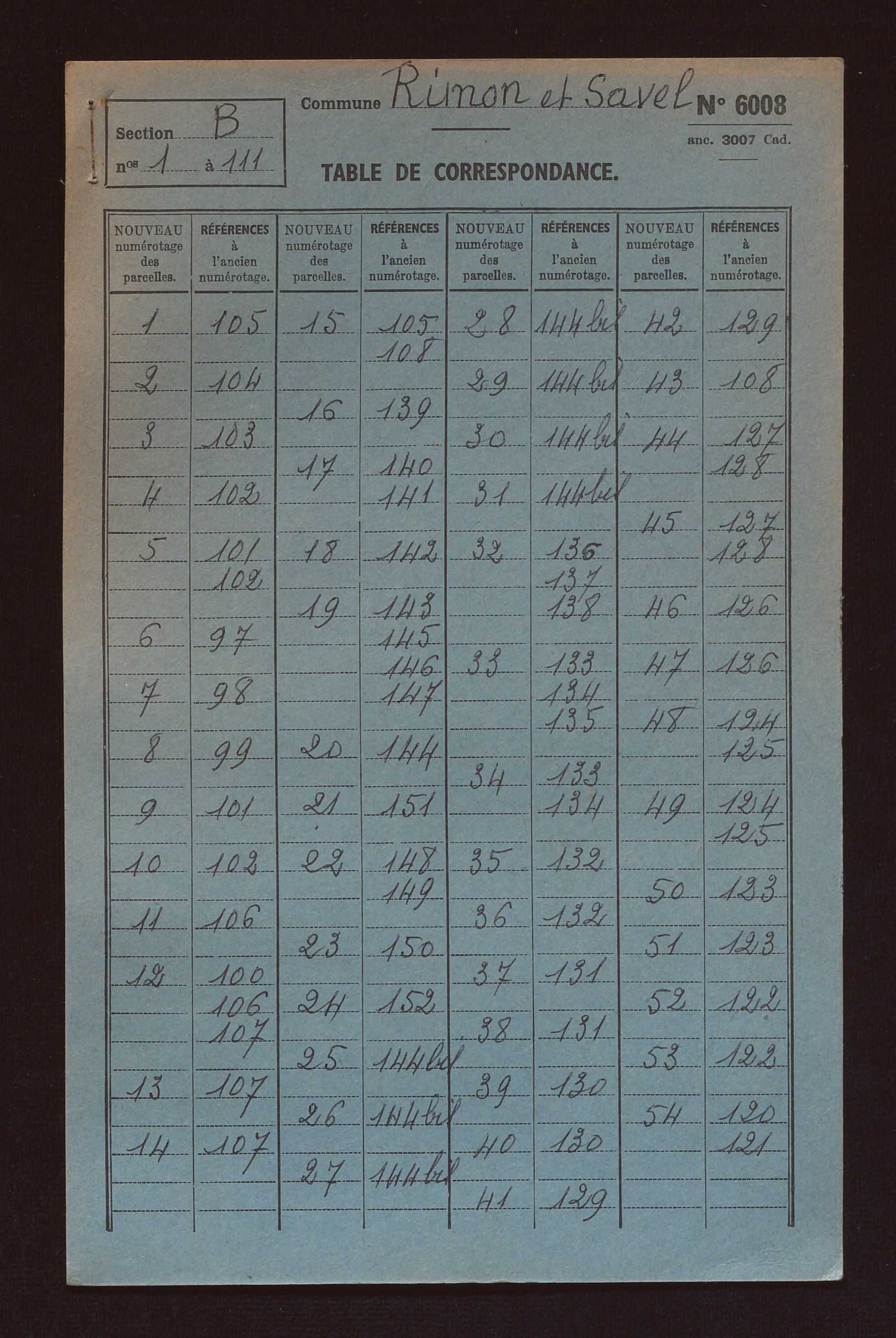 Fichier cadastral, sections A à D.