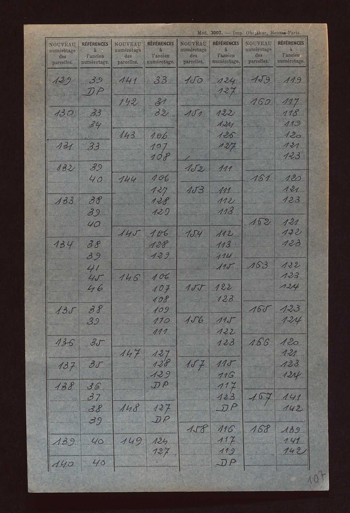 Fichier cadastral, sections A à E.