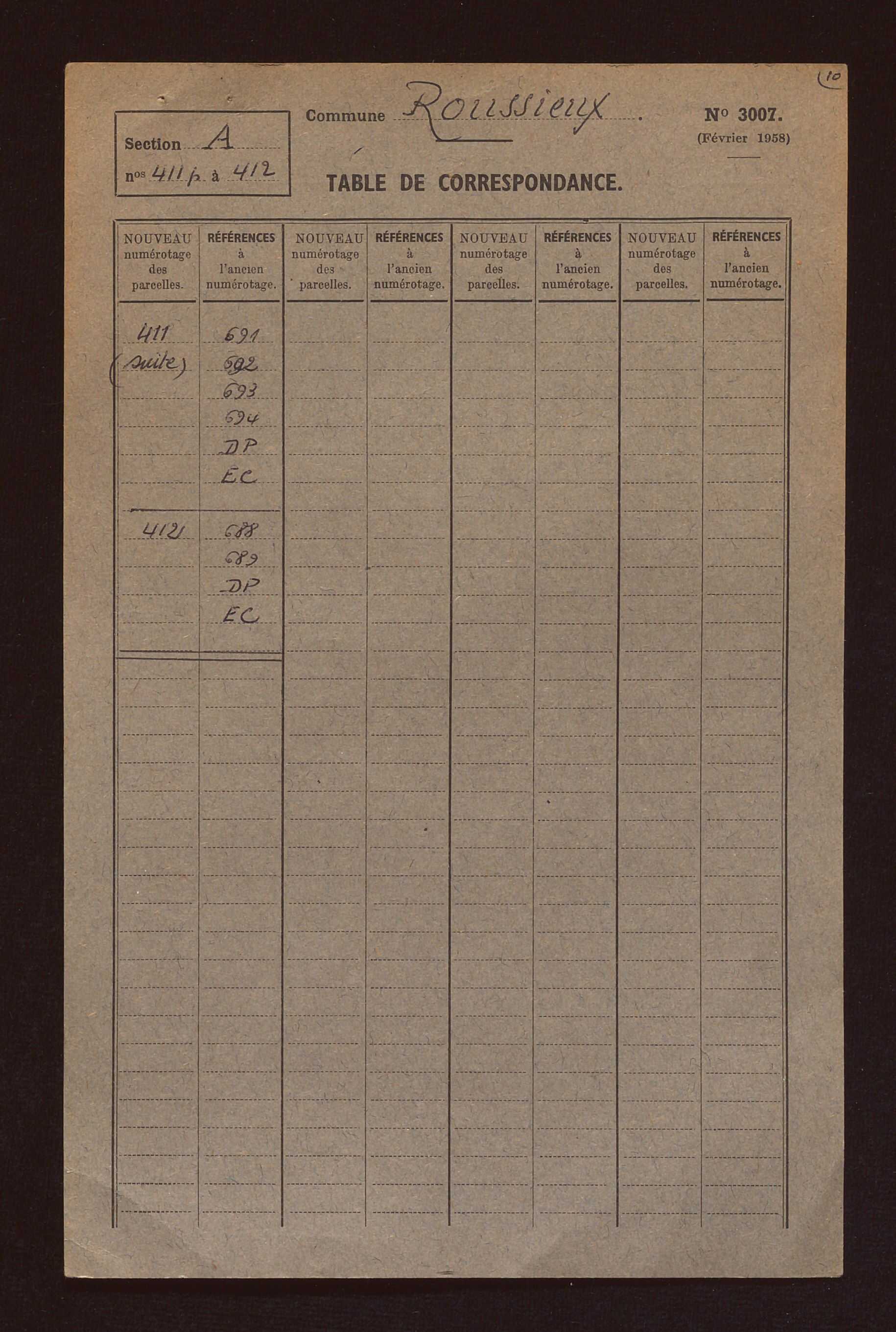 Fichier cadastral, sections A et B.