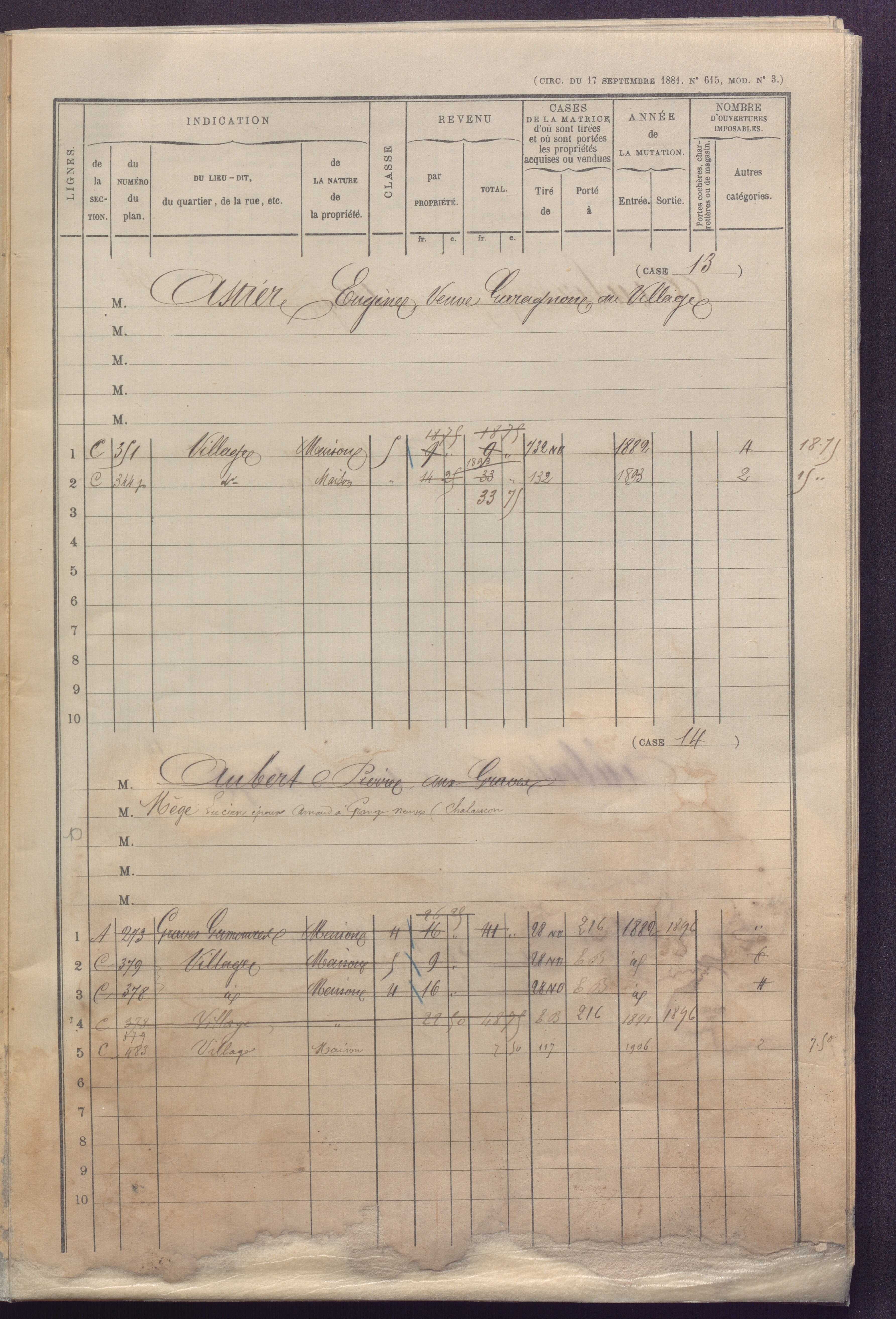 Volume 1 : cases 1-248 (31 janvier 1882).