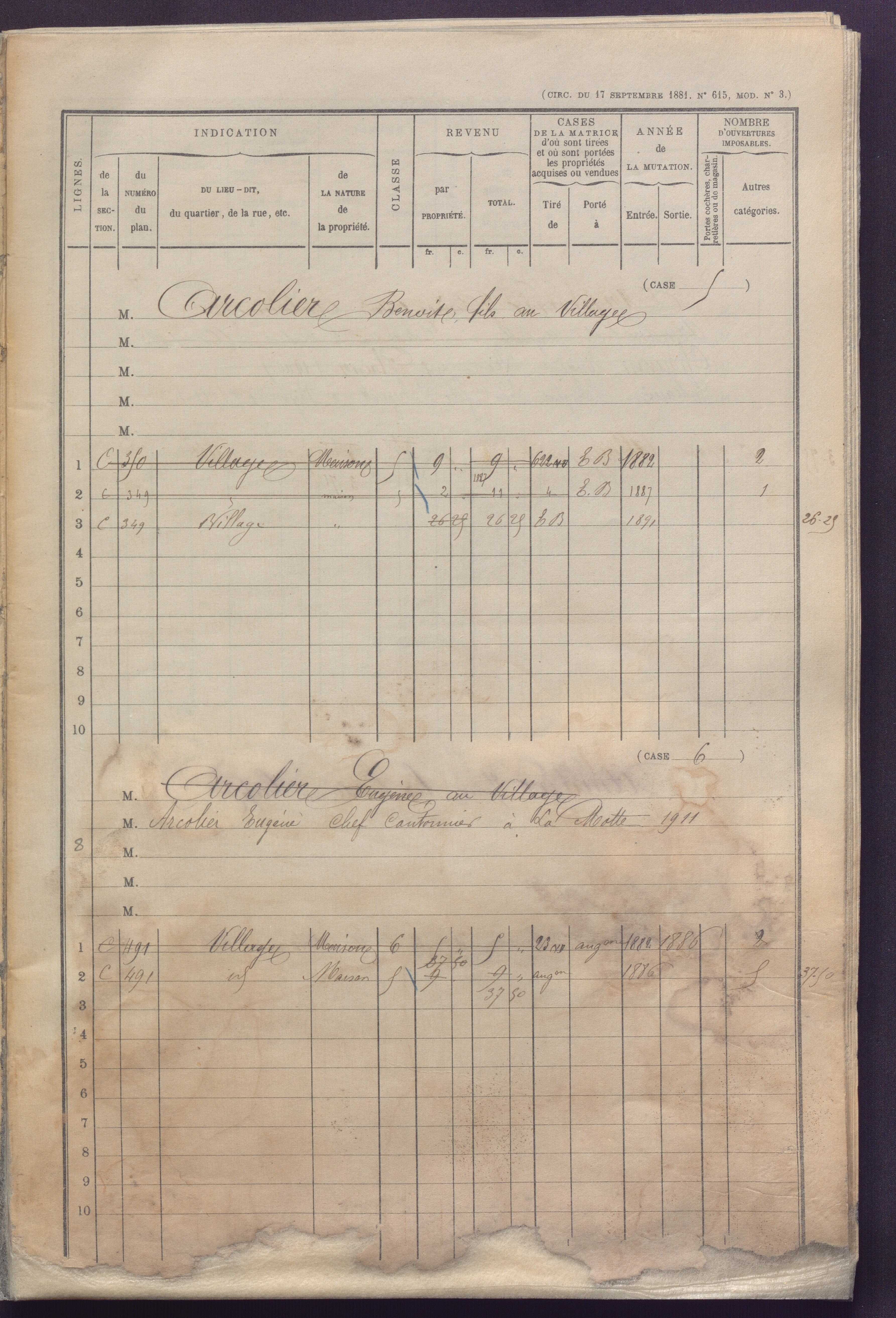 Volume 1 : cases 1-248 (31 janvier 1882).
