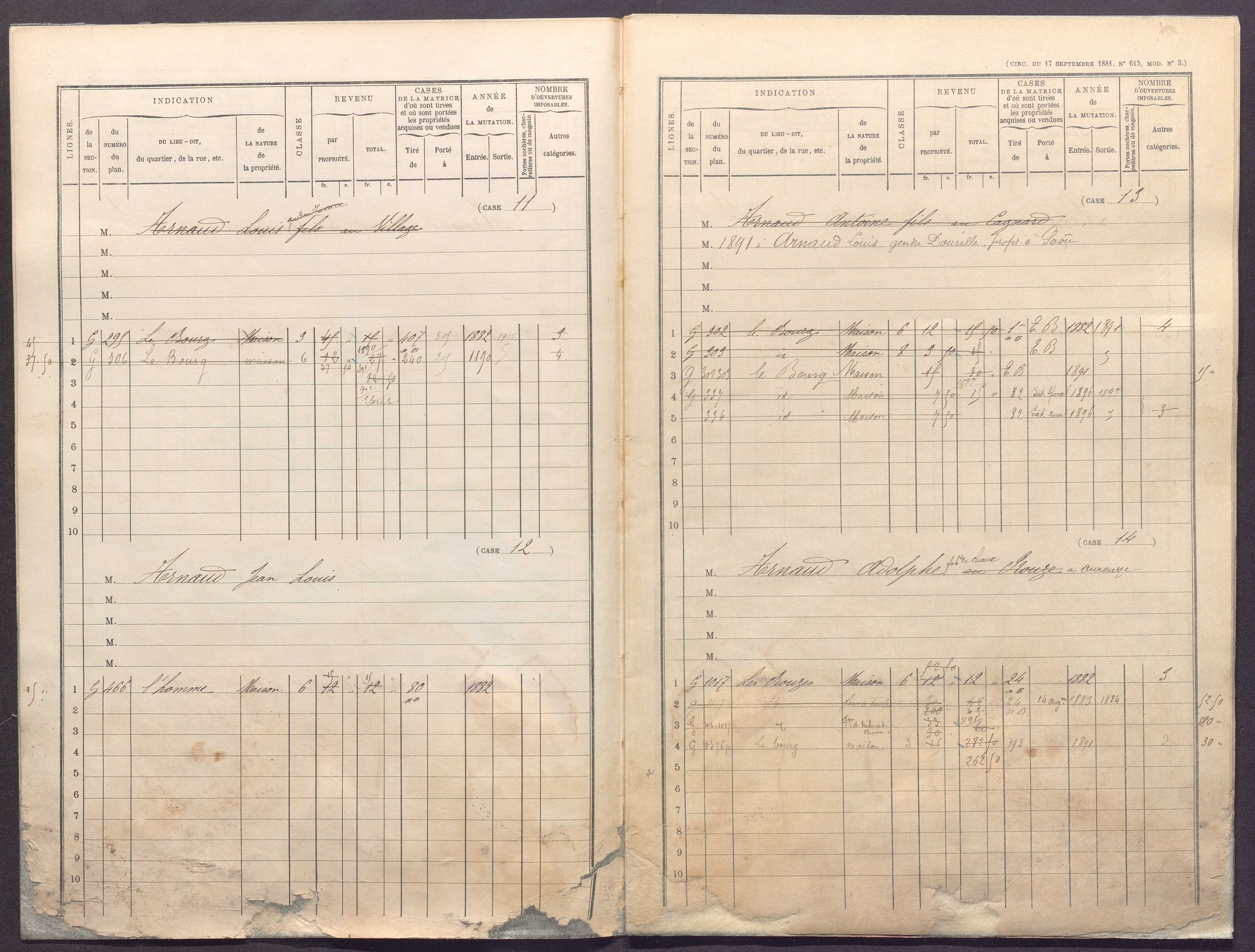 Volume 1 : cases 1-344 (31 décembre 1881).