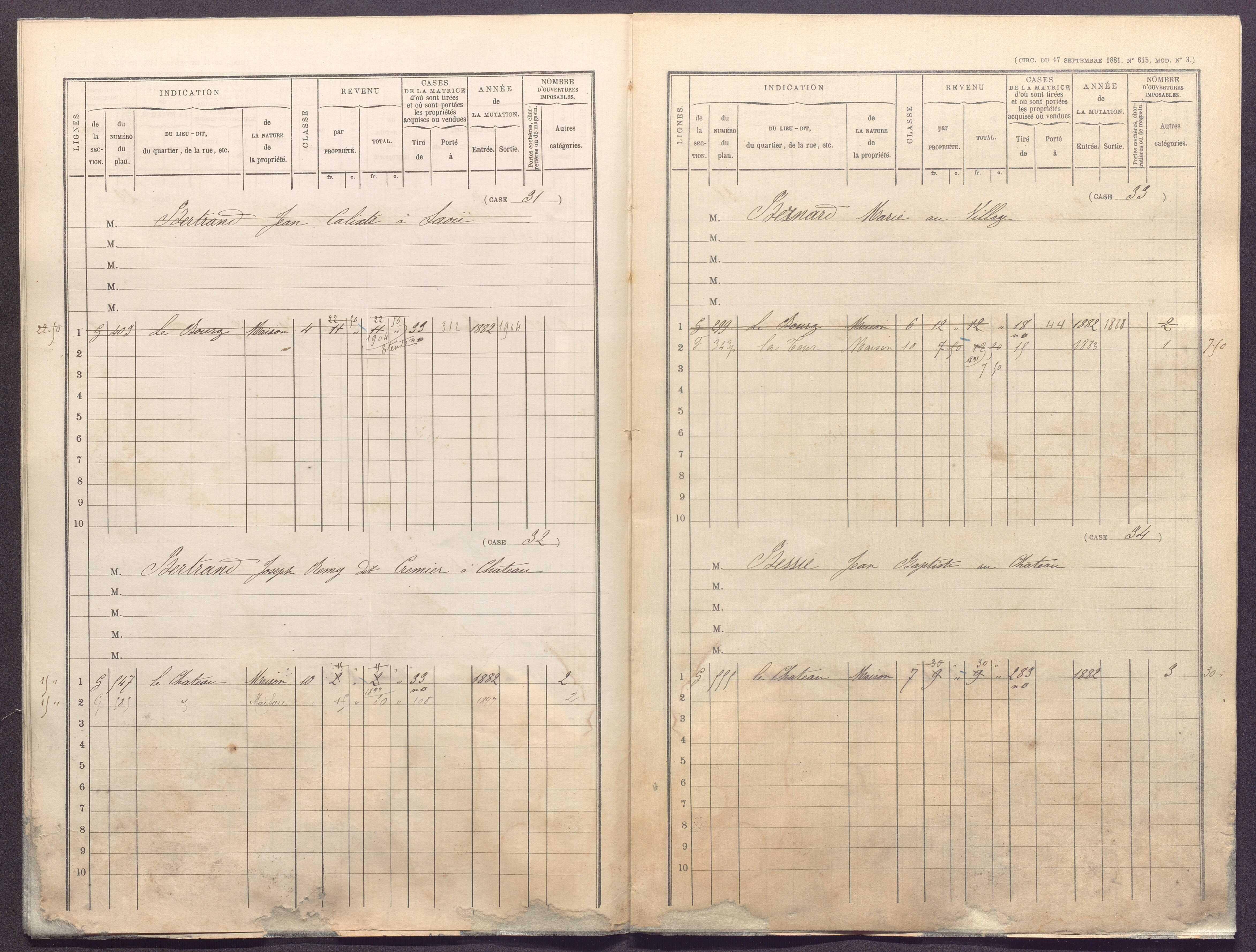 Volume 1 : cases 1-344 (31 décembre 1881).