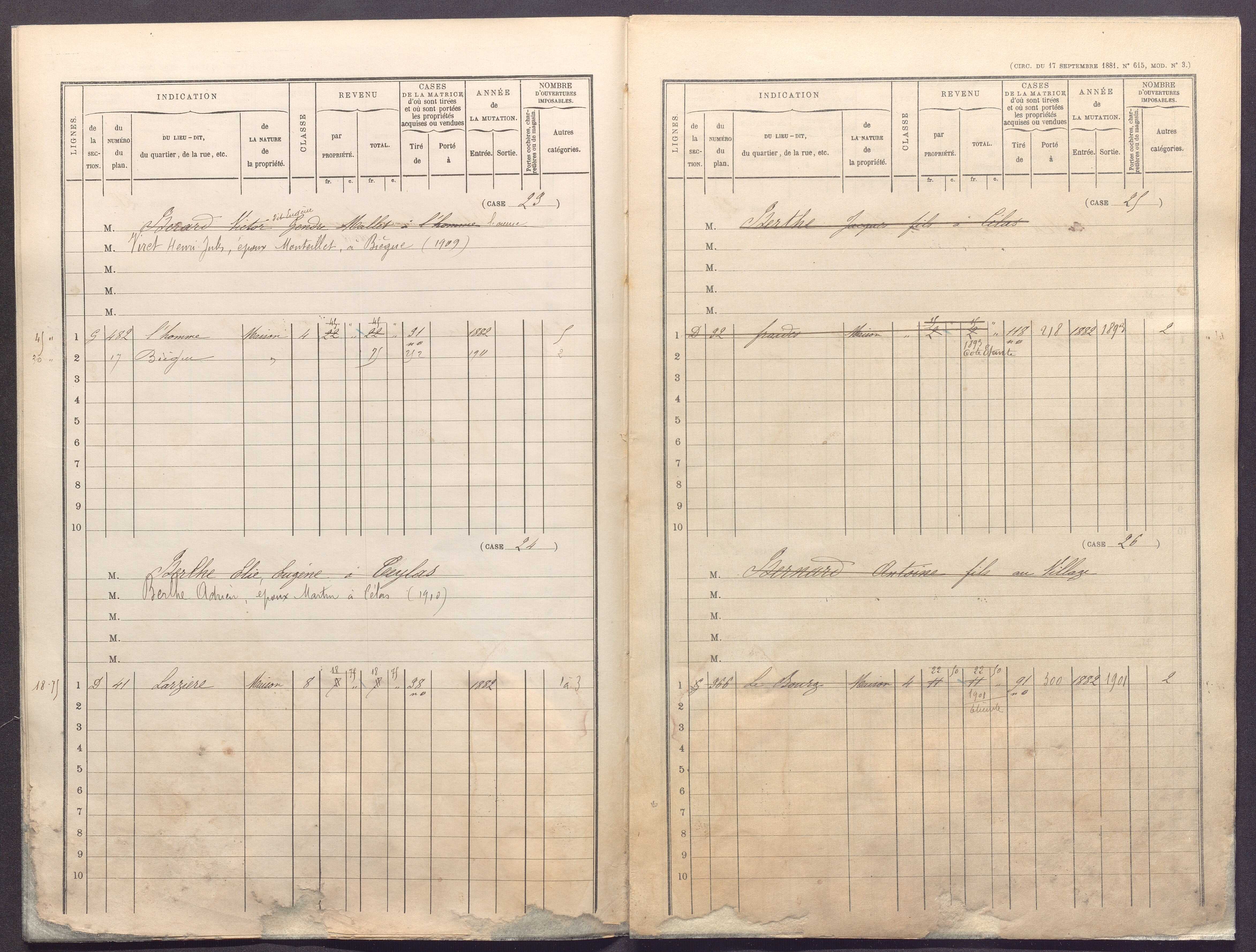 Volume 1 : cases 1-344 (31 décembre 1881).