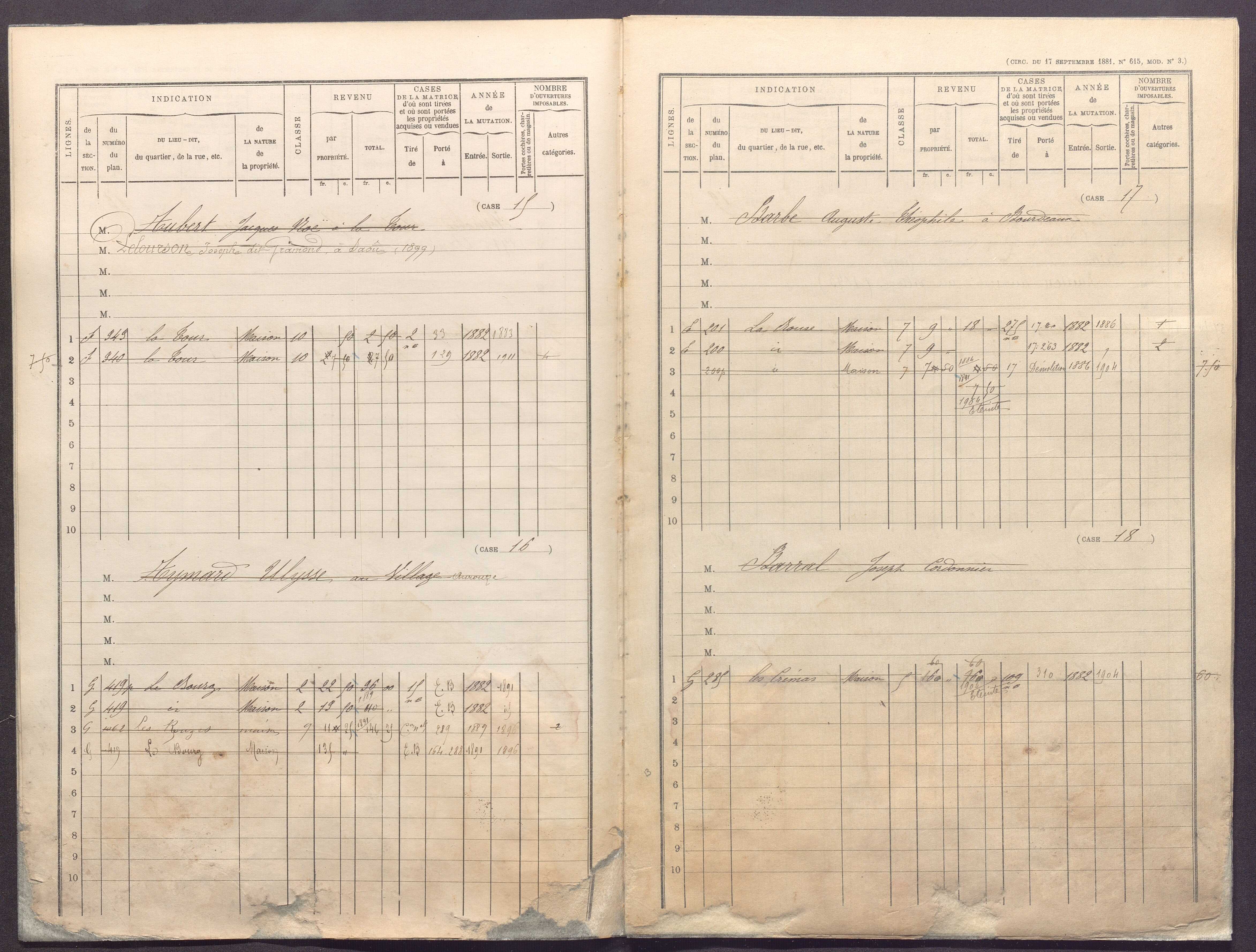 Volume 1 : cases 1-344 (31 décembre 1881).